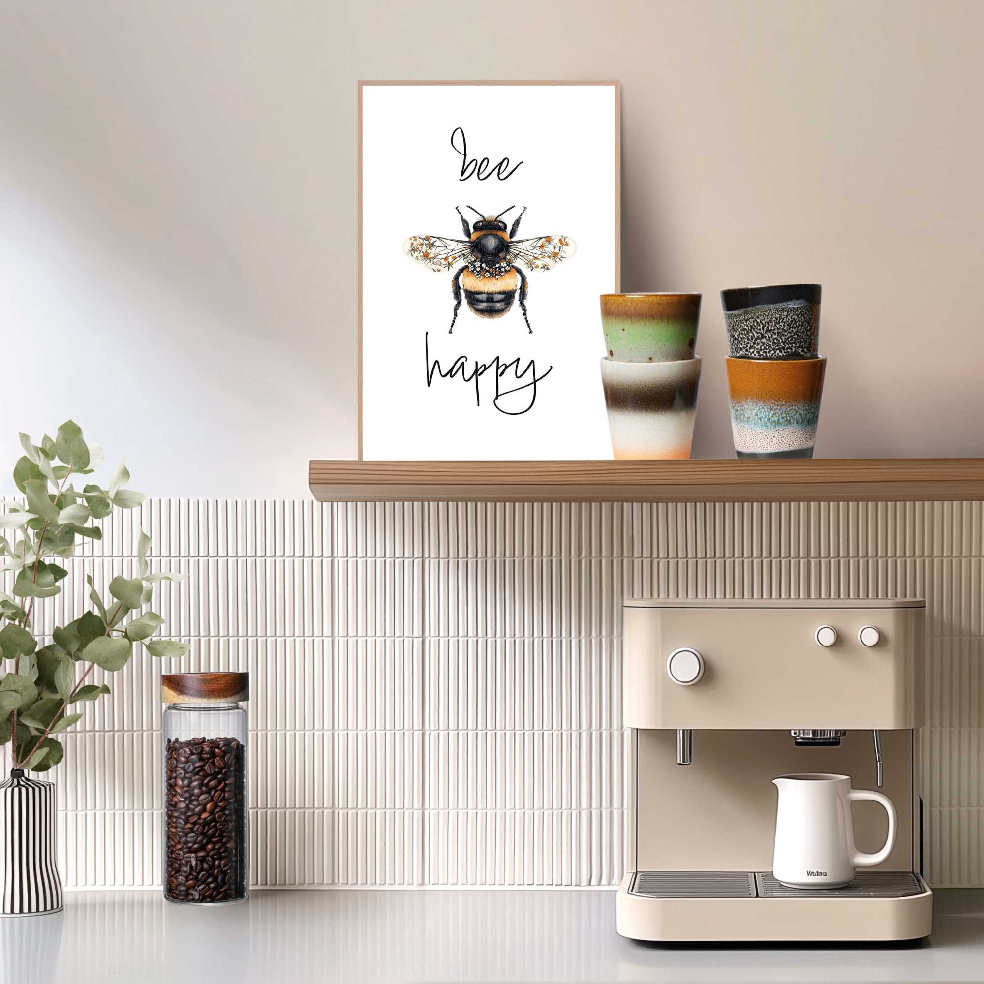 Reinders! Poster »Bee Happy« Küche - Gelb - MDF - Tiere - 20x30 cm