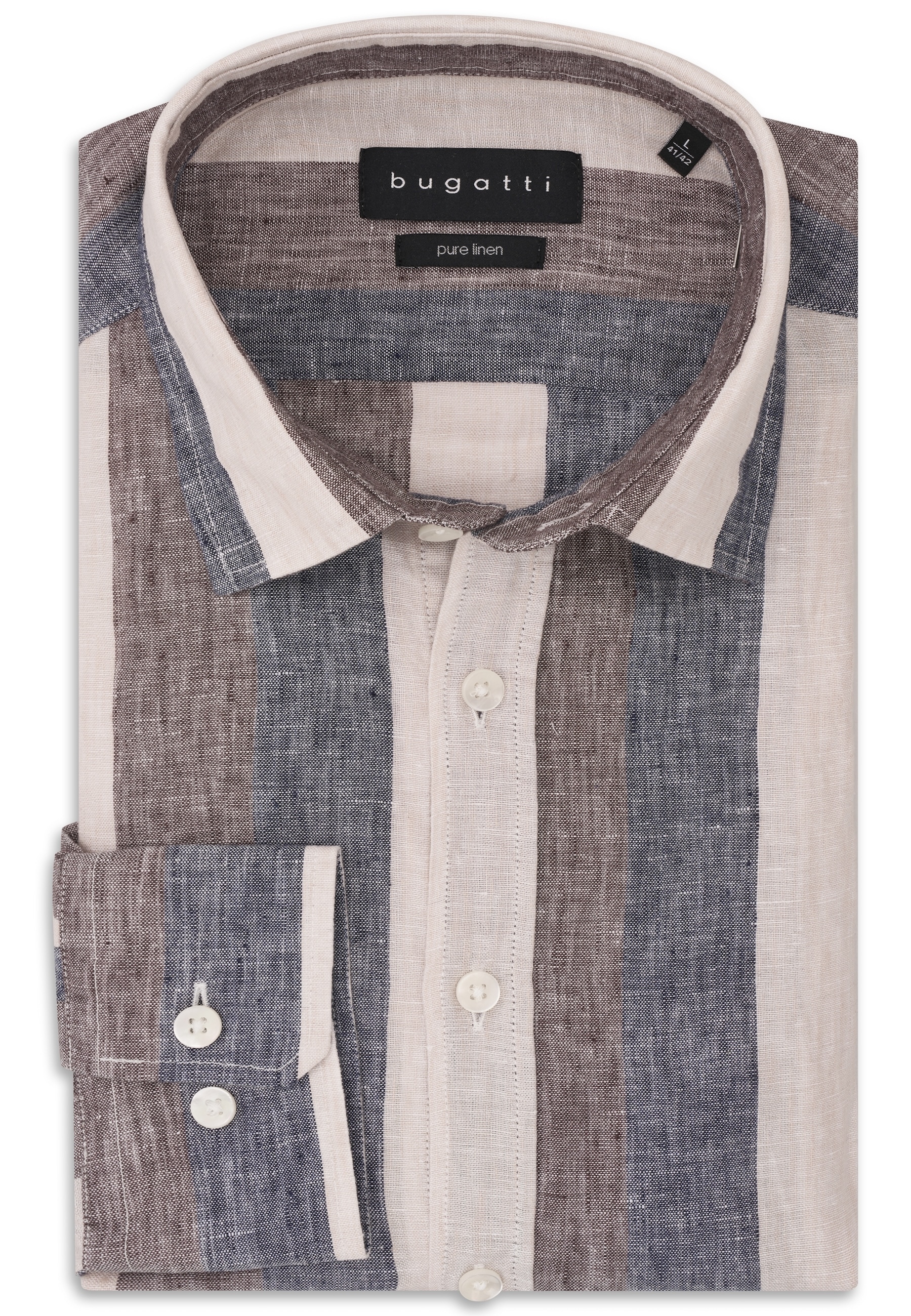 bugatti Chemise en lin en lin rayé avec col Kent