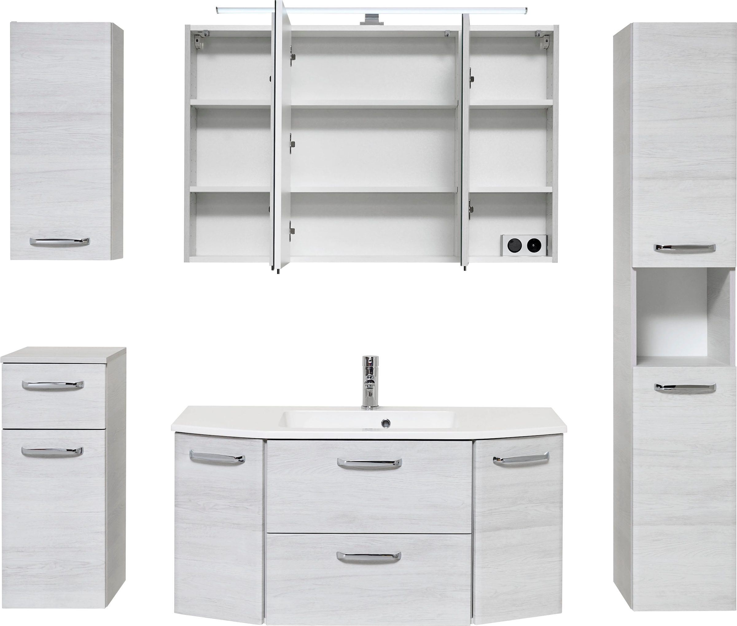 Saphir Ensemble de meubles de salle de bain »Quickset 936 5-teilig, Mineralmarmor-Waschtisch mit LED-Spiegelschrank« Ensemble, 5 cuis tlg.