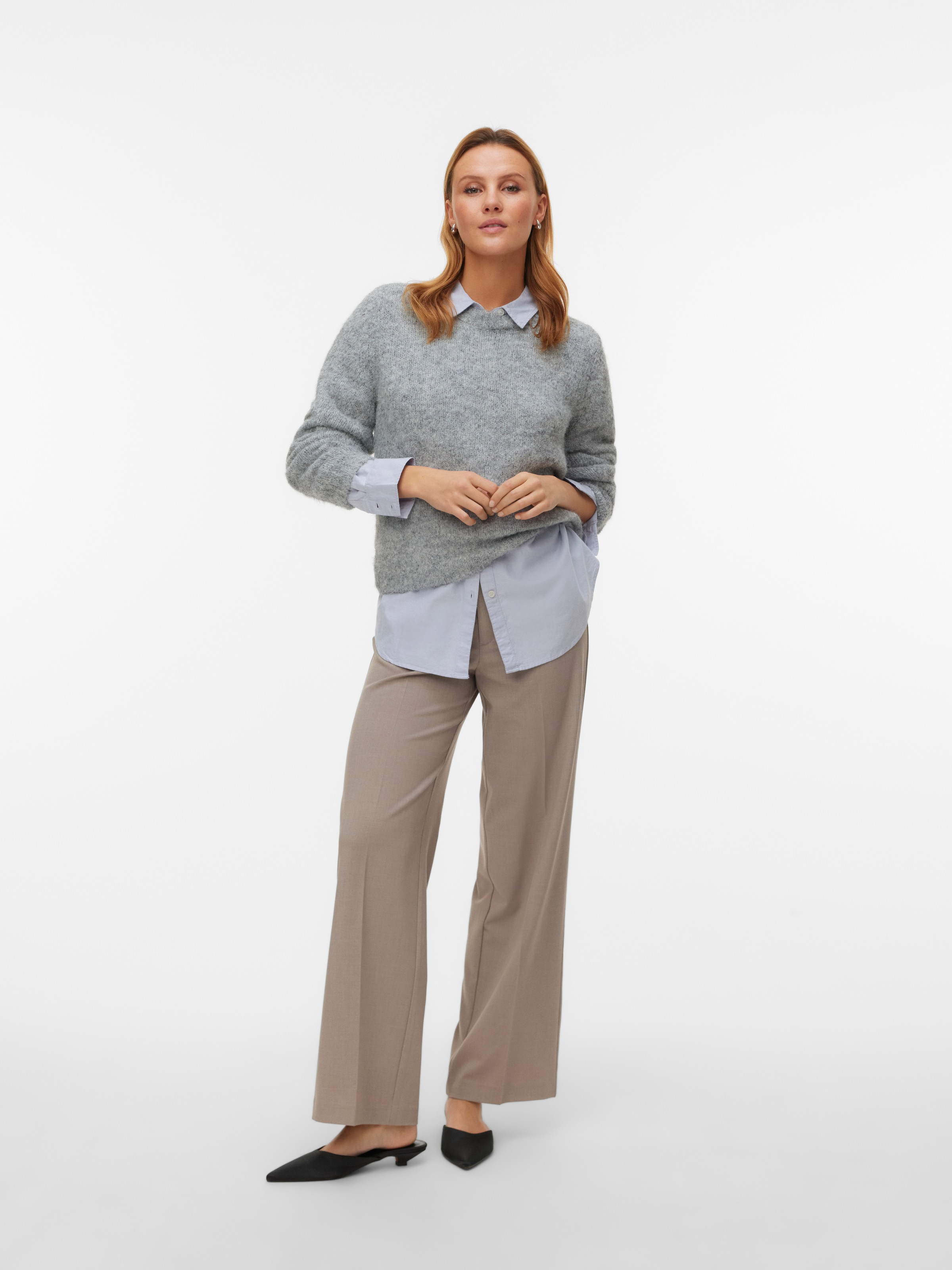 Vero Moda Pull en tricot »VMNOVAH LS O-NECK PULLOVER GA NOOS« mélange de matériaux, coupe régulière