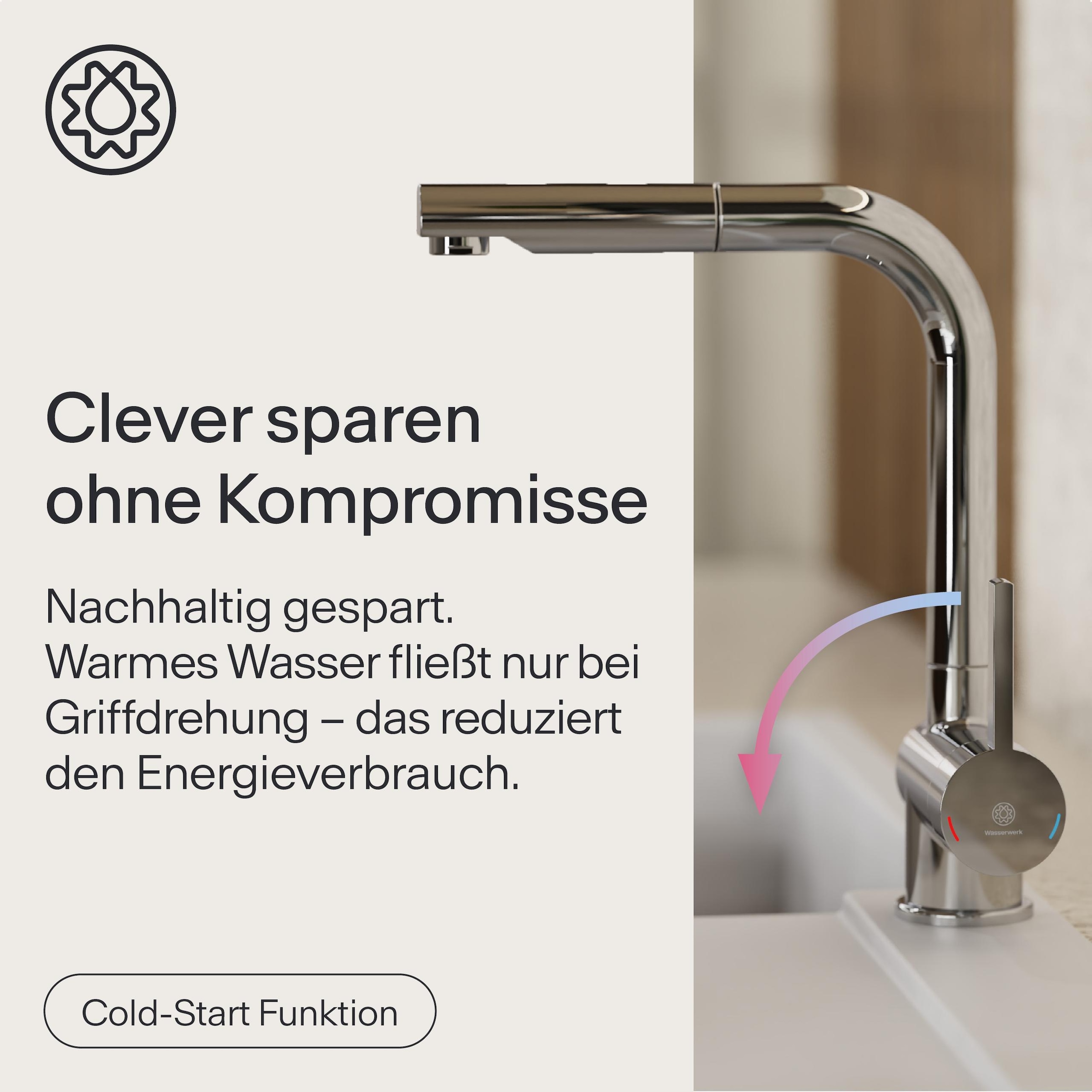 WASSERWERK Robinet d'évier »WK 4, Wasserhahn, Küche, Einhebelmischer« pivotant à 360°, fonction Cold-Start, extractible