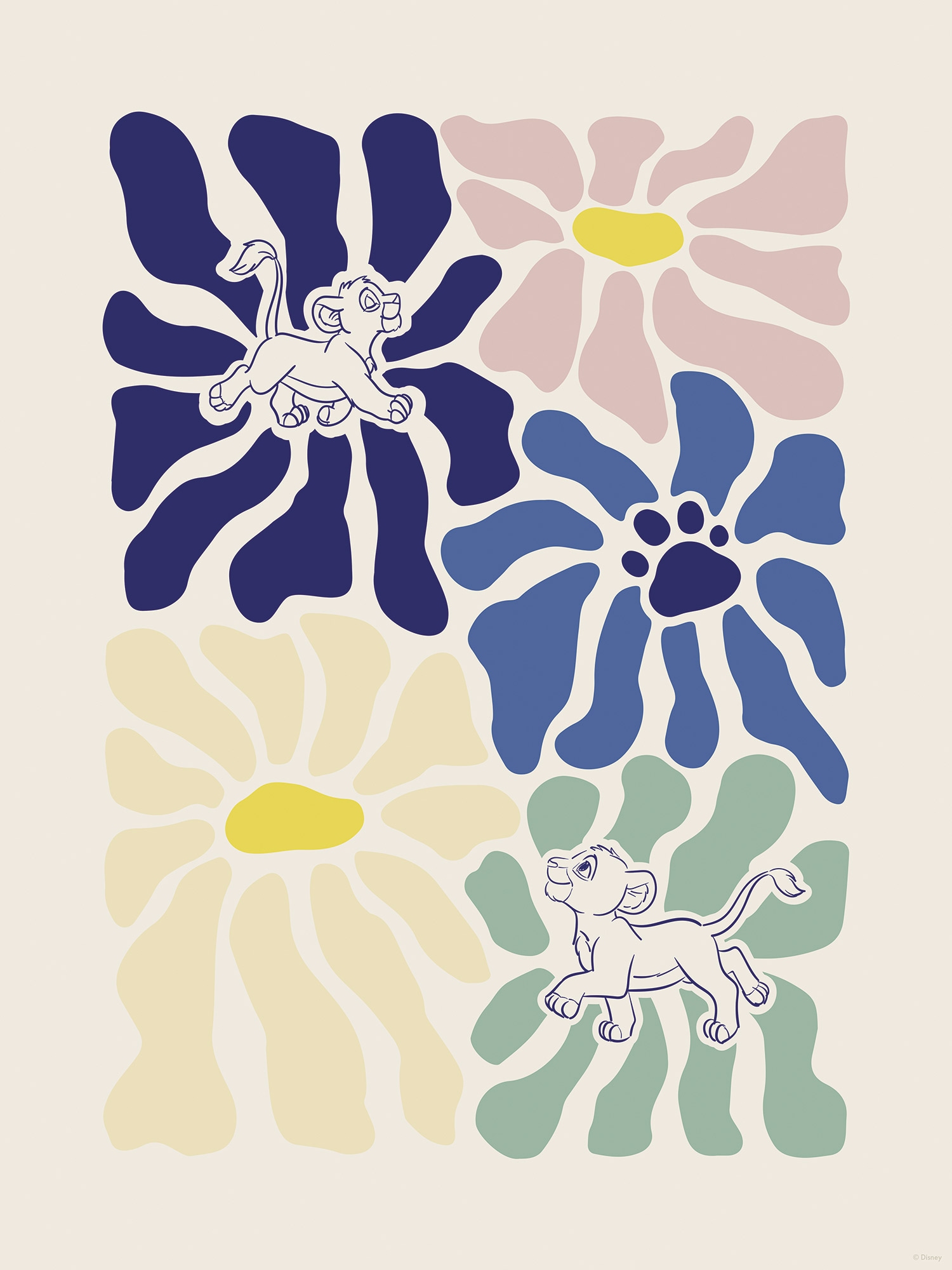 Komar Fresque murale »Disney The Lion King Between Flowers« Disney Ensemble, 1 cuis tlg. 30 x 40 cm (largeur x hauteur) - chambre d'enfant, décoration