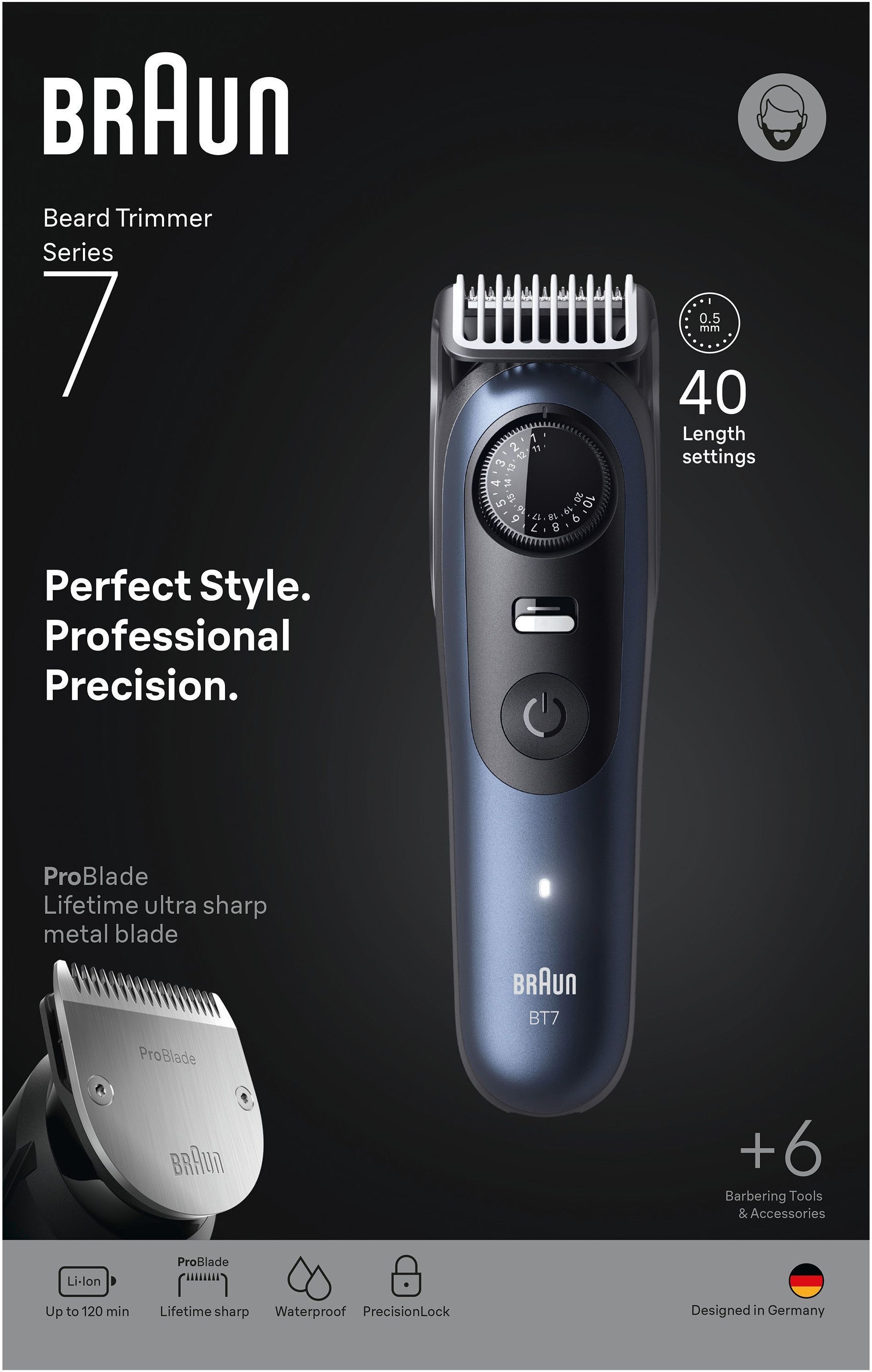 Braun Tondeuse à cheveux »Series 7 BT7540 / BT7520« 8 Aufsätze Ensemble 11 en 1, ProBlade, tondeuse à poils de nez, AutoSense, batterie 120 min