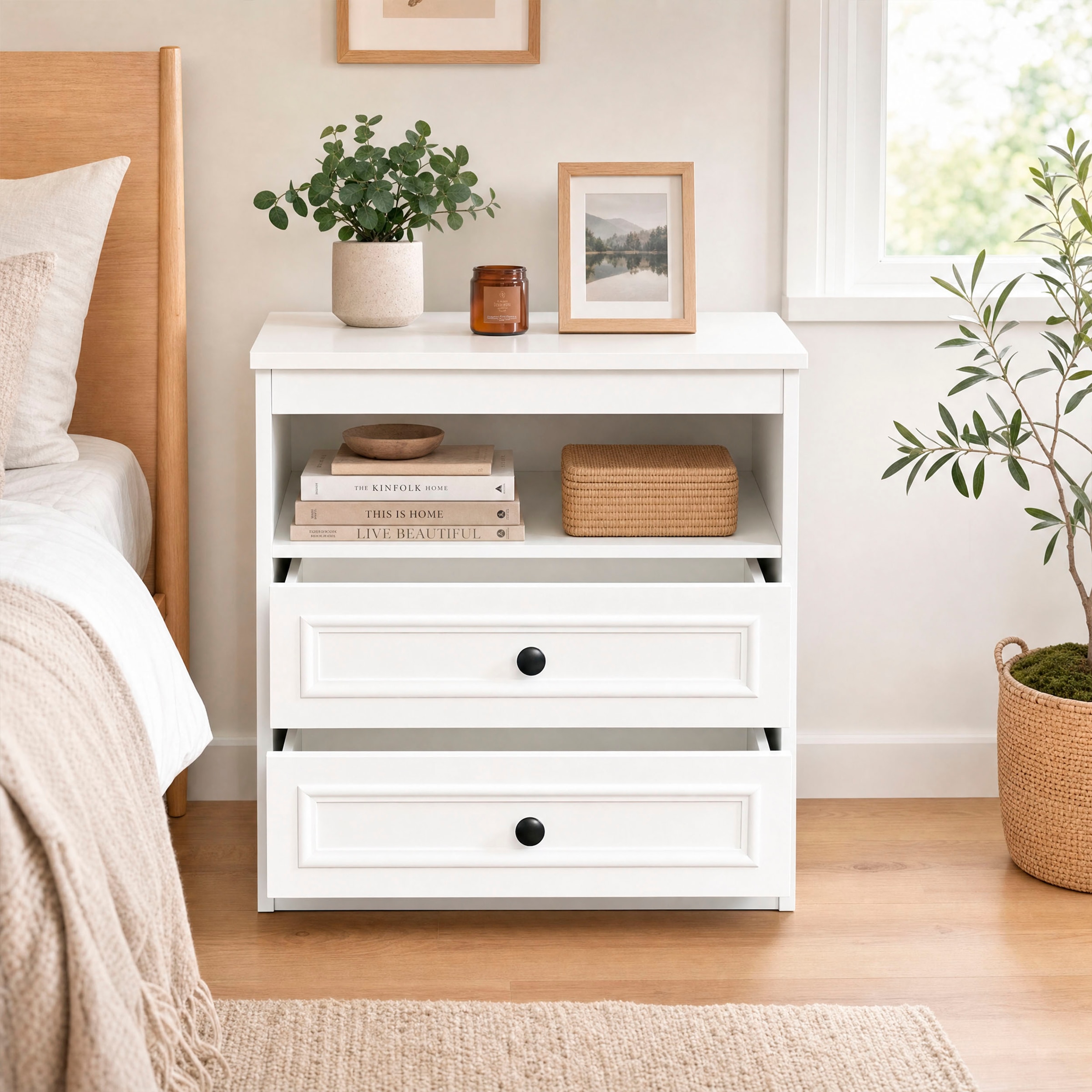 GOODproduct Nachttisch »Arrian, 2er-Set, Landhausstil, 2 Schubladen & Ablagefach, weiss« Set, 2 Stk. tlg.