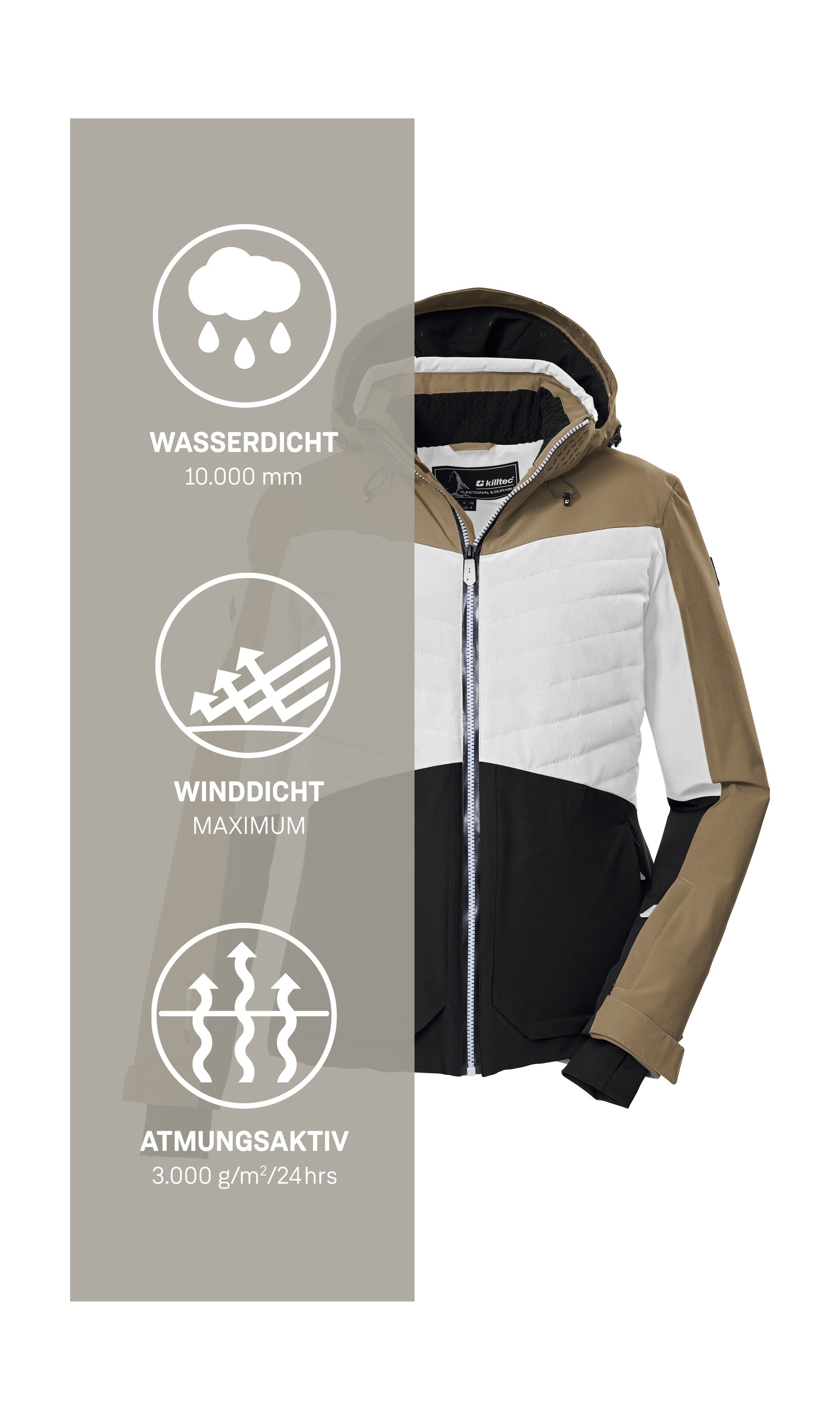 Killtec Skijacke »KSW 30 WMN SKI JCKT« Damen Skijacke: wasserdicht, atmungsaktiv, Colourblock-Design