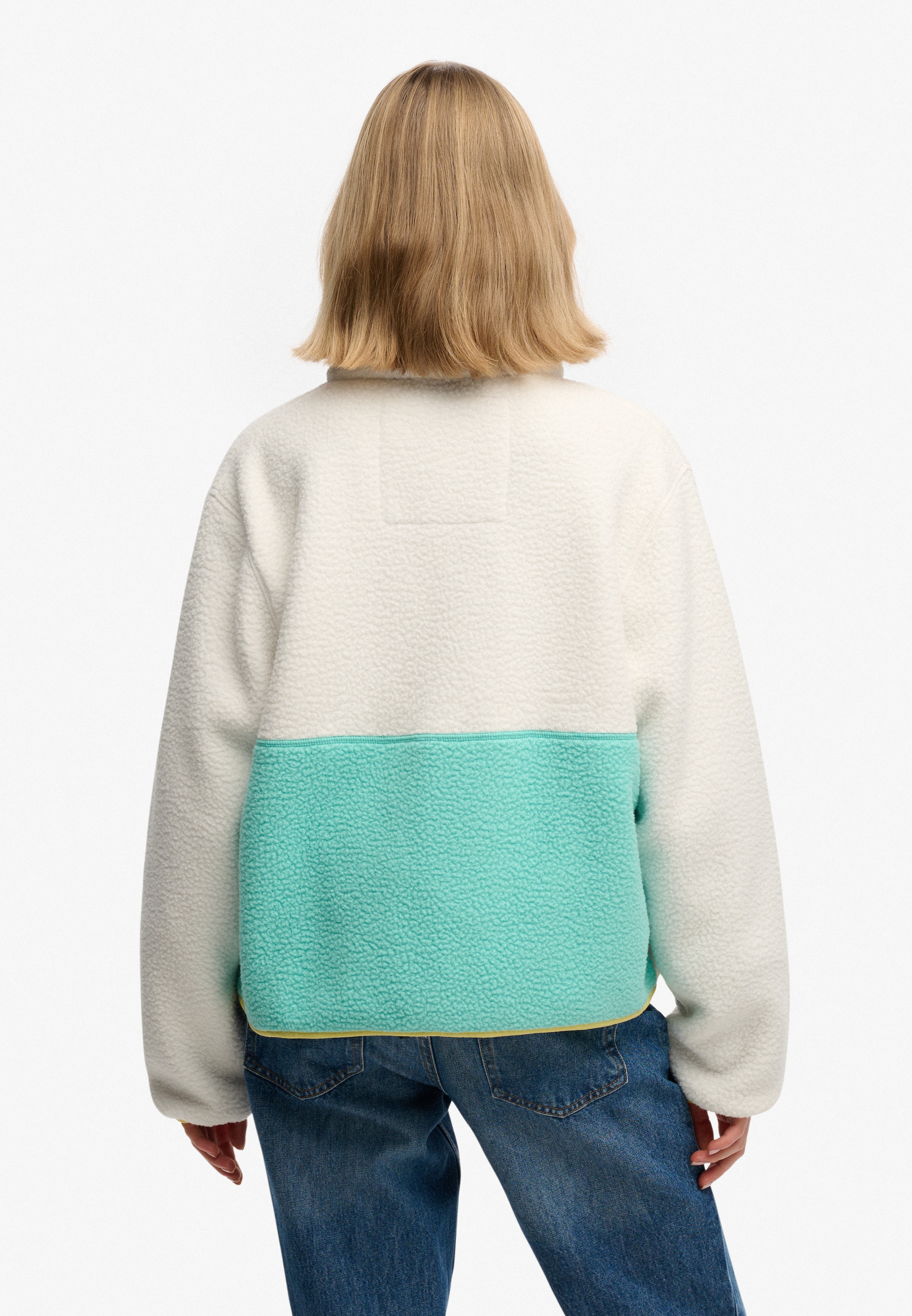 Superdry Fleecejacke »COLOUR BLOCK FLEECE JACKET« Kunstfaser, oversize, Colorblock, Superdry-Etikett an der Brusttasche