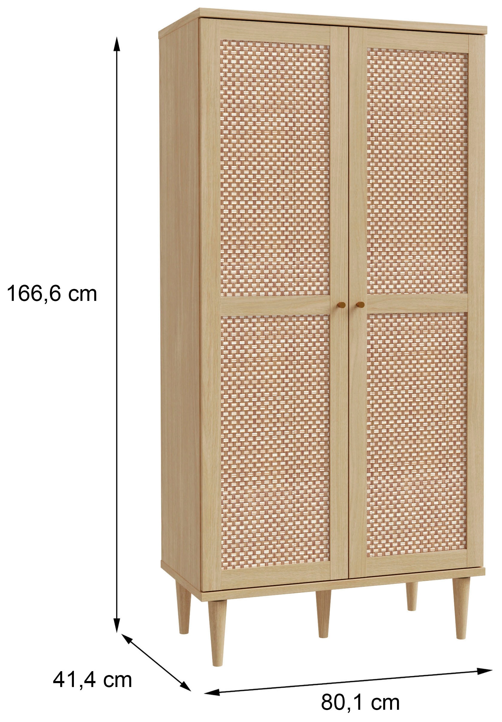 GOODproduct Kleiderschrank »ELLIAN, Kinderzimmerschrank, Rattan, Wiener Geflecht, 80cm breit« Boho-Stil, Holzfüsse, Metallgriffe, Made in EU, viel Stauraum, FSC®