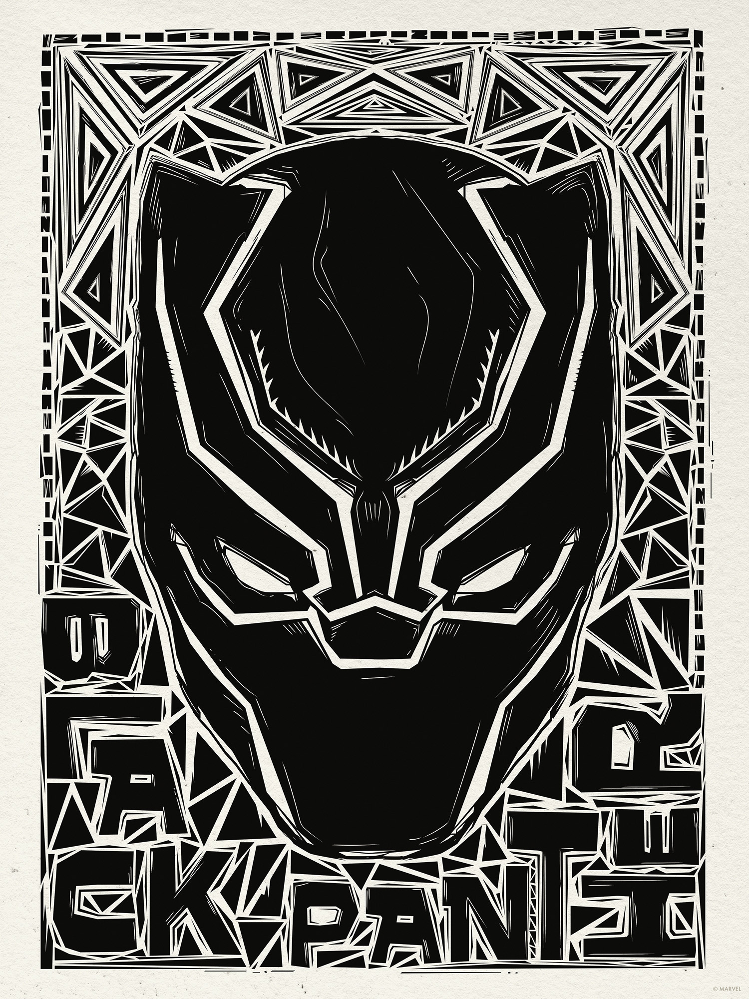 Komar Fresque murale »Marvel Black Panther Lino-Cut Helmet« Set, 1 cuis tlg. 30 x 40 cm (Breite x Höhe) - Kinderzimmer, Dekoration