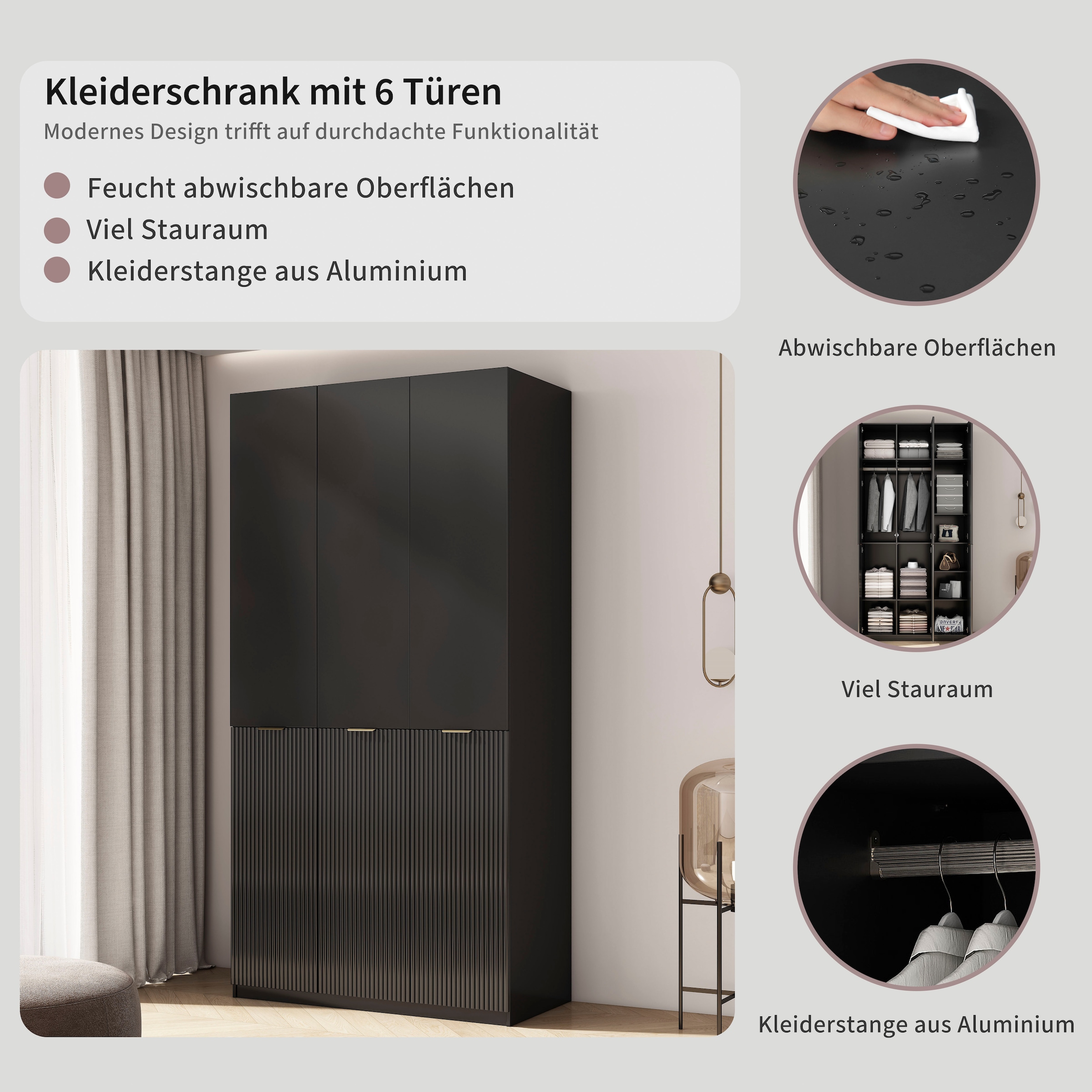 GOODproduct Kleiderschrank »Jorella Schlafzimmerschrank Garderobe mit Softclose« eleganter Schlafzimmerschrank Rillendesign Trend Breite 121cm