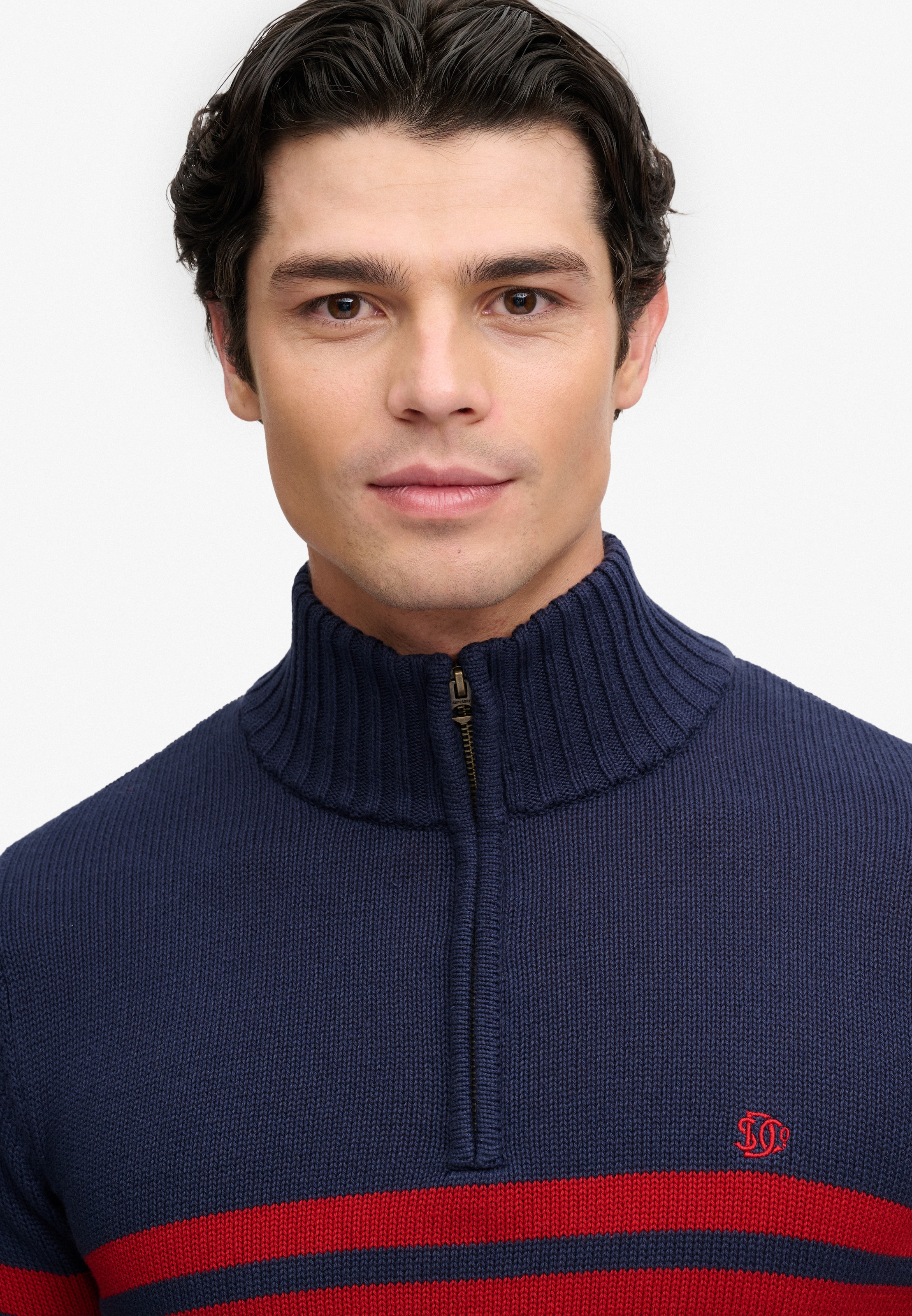 Superdry Pull en tricot »COTTON STRIPE HALF ZIP KNIT« Coton, coupe slim