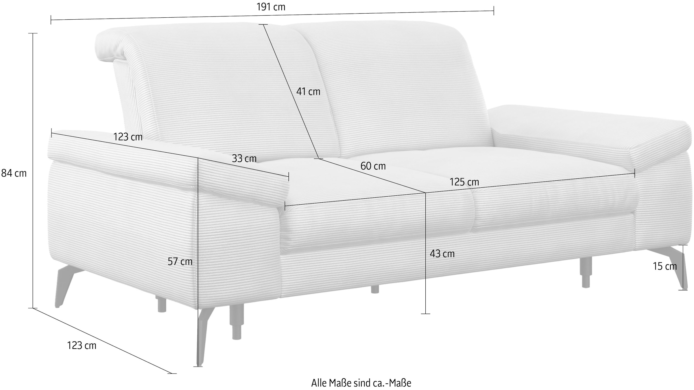 sit&more 2-Sitzer »Cabana« Breite 191 cm, wahlweise mit Sitztiefen- und Kopfteilfunktion