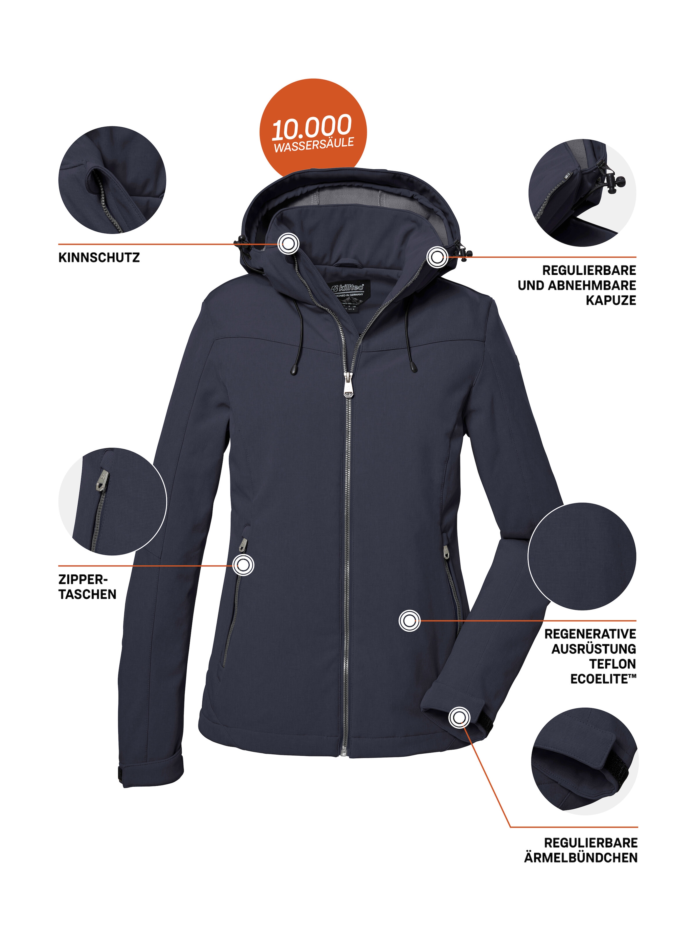 Killtec Veste softshell »Damen Softshelljacke« Wasserabweisende, winddichte Softshelljacke mit abnehmbarer Kapuze