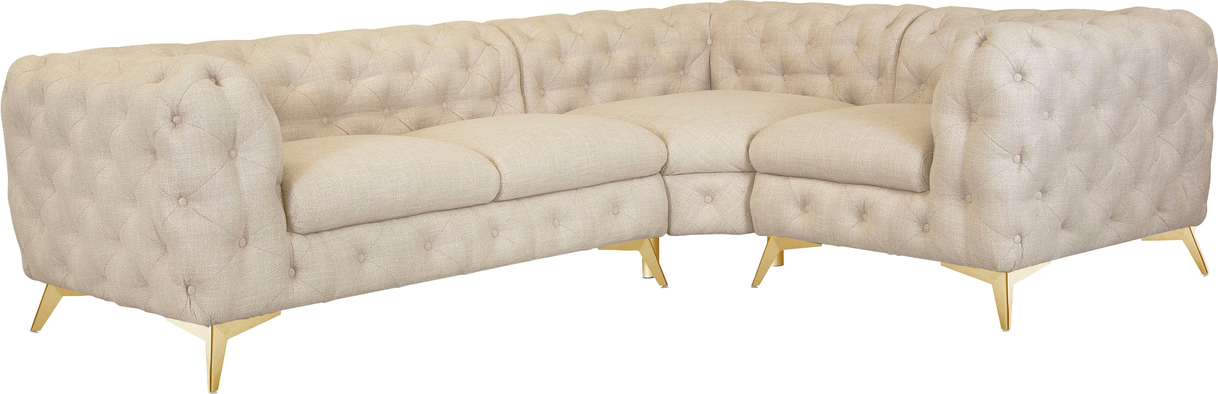 Home affaire Canapé Chesterfield »Ecksofa GLYNIS L-Form mit Wellenunterfederung, Masse B/T/H 264/204/75cm« boutonnage soigné, look Chesterfield moderne, couleur des pieds au choix