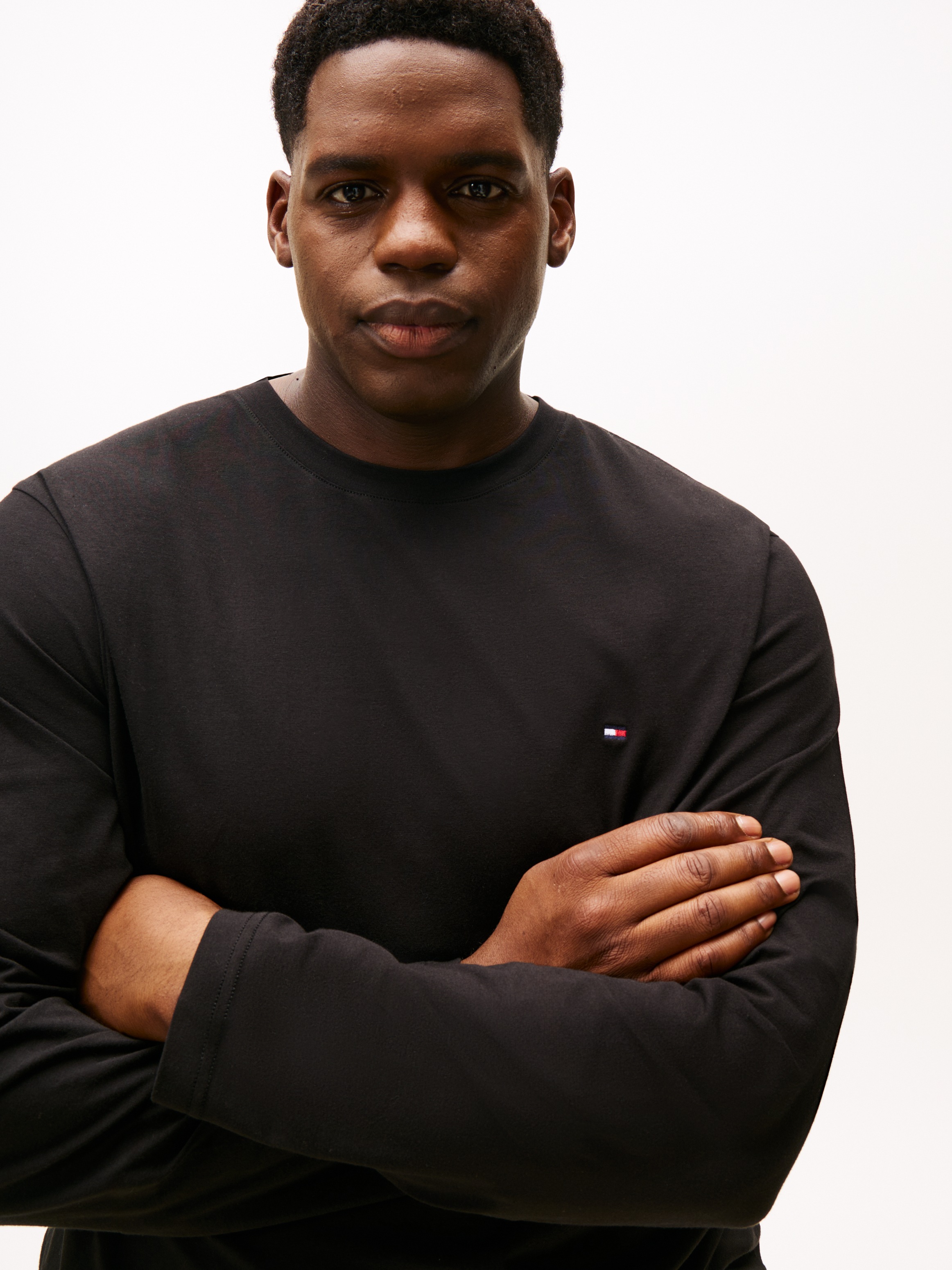 Tommy Hilfiger Big & Tall T-shirt à manches longues »BT-STRETCH SLIM FIT TEE-B mit Rundhals und Logo« uni, décontracté, coupe slim, mélange coton, col rond, grandes tailles