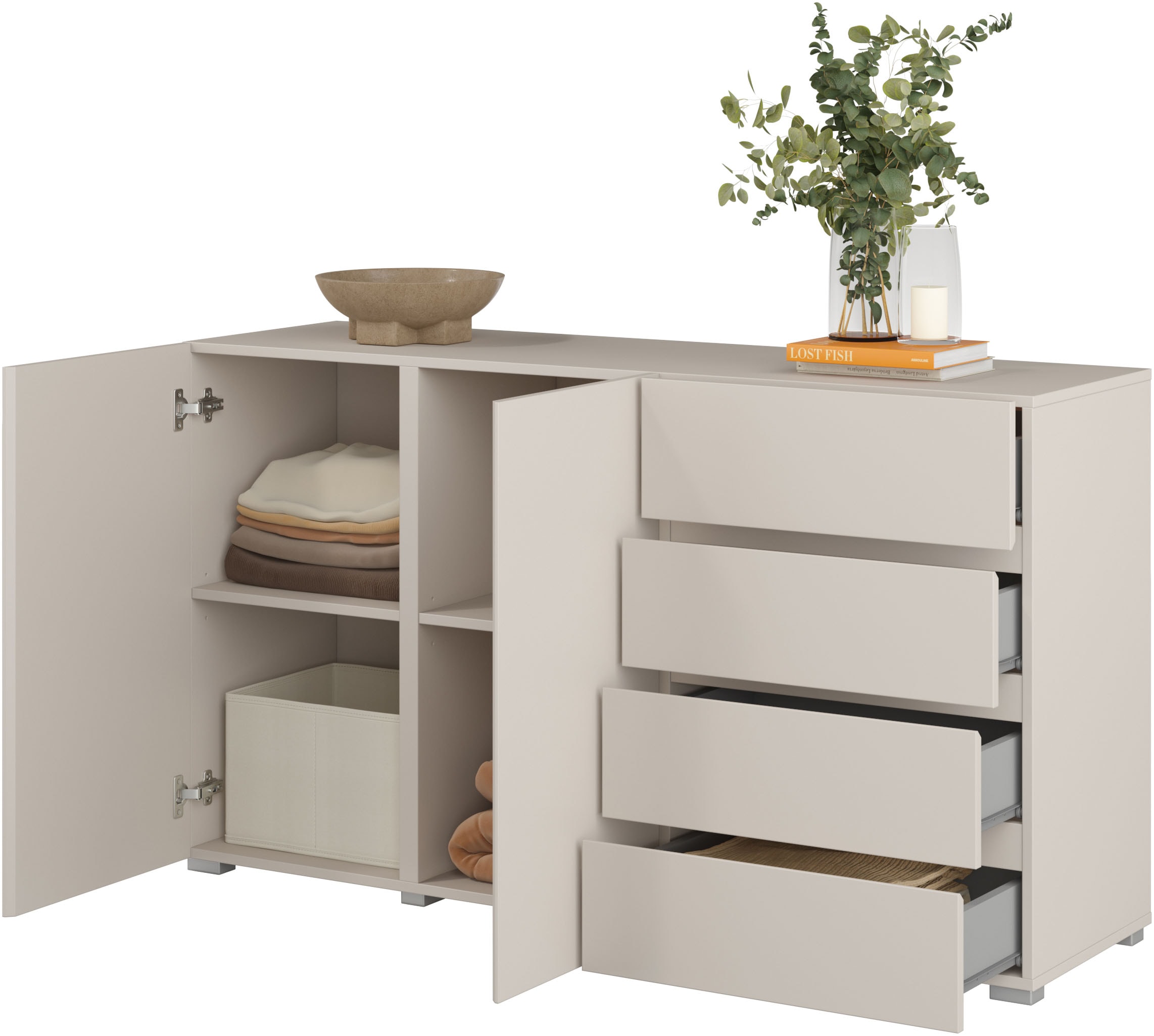 GOODproduct Sideboard »Metric,Breite 138 cm, grifflose Kommode 2 Türen/4 Schubkästen« Schubladenschrank mit viel Stauraum, Einlegeböden verstellbar