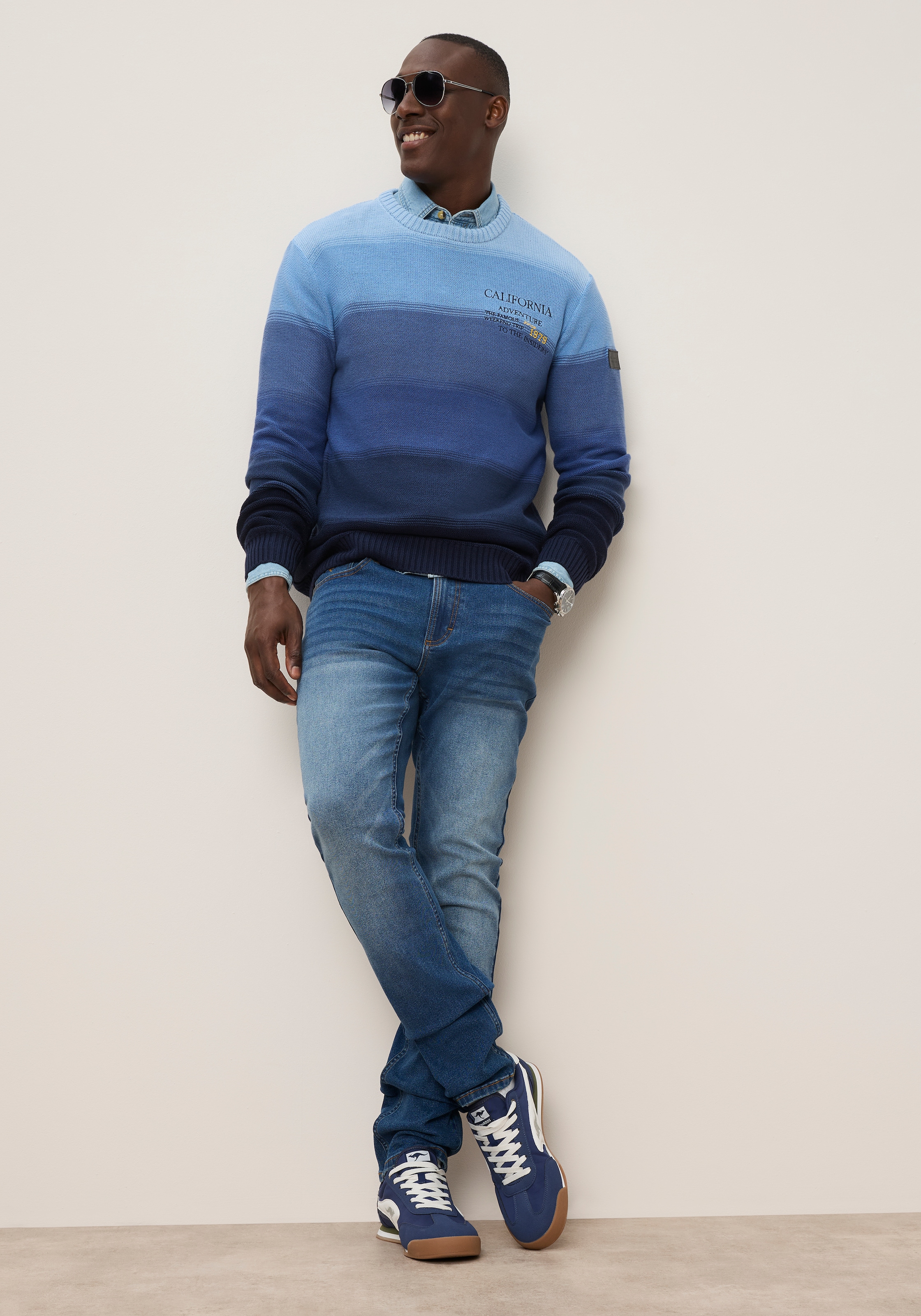 KangaROOS Pull en tricot avec col rond, coupe regular fit, dégradé, manches longues