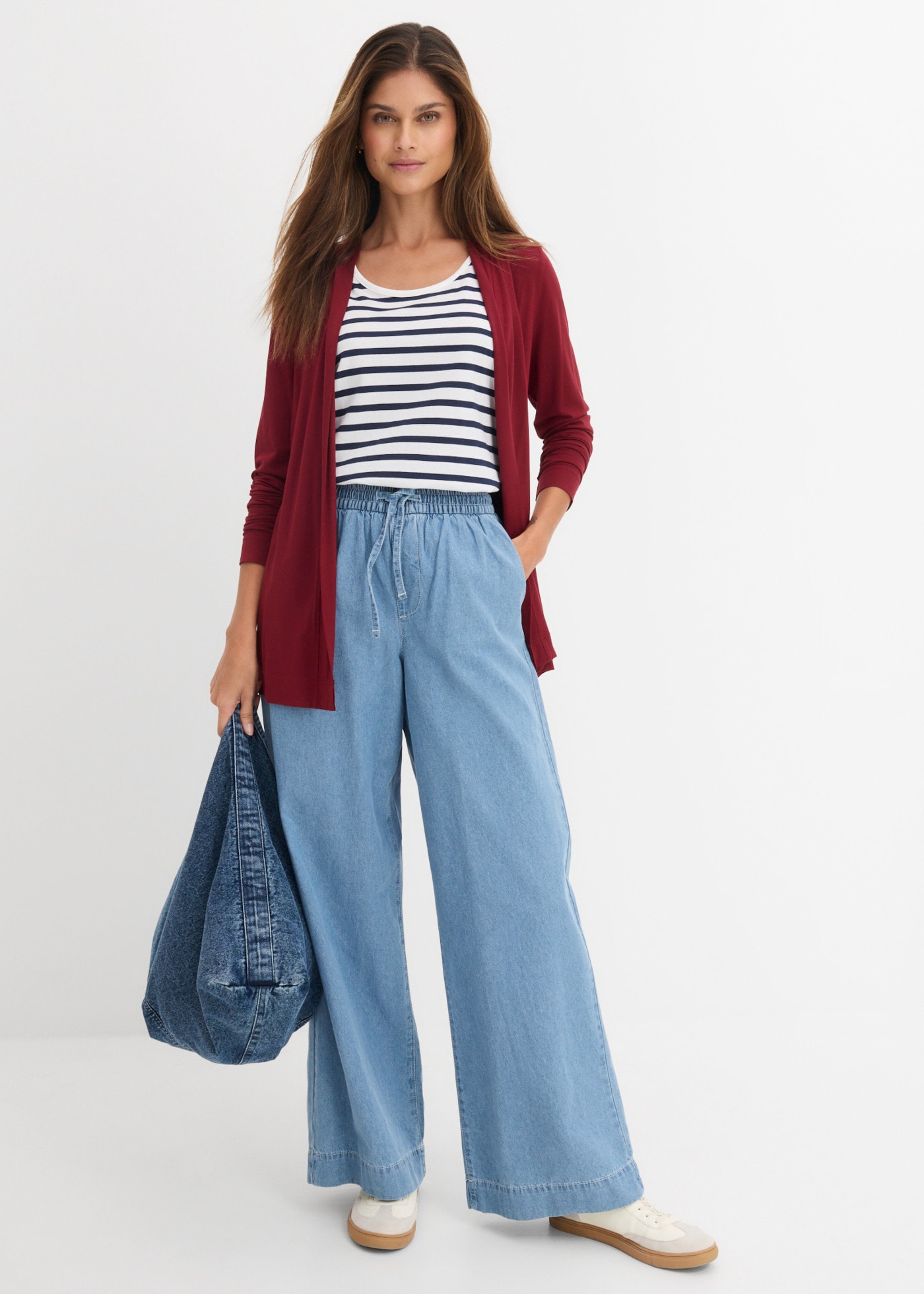 bonprix Jeans large avec ceinture élastique, coupe loose fit, en coton pur