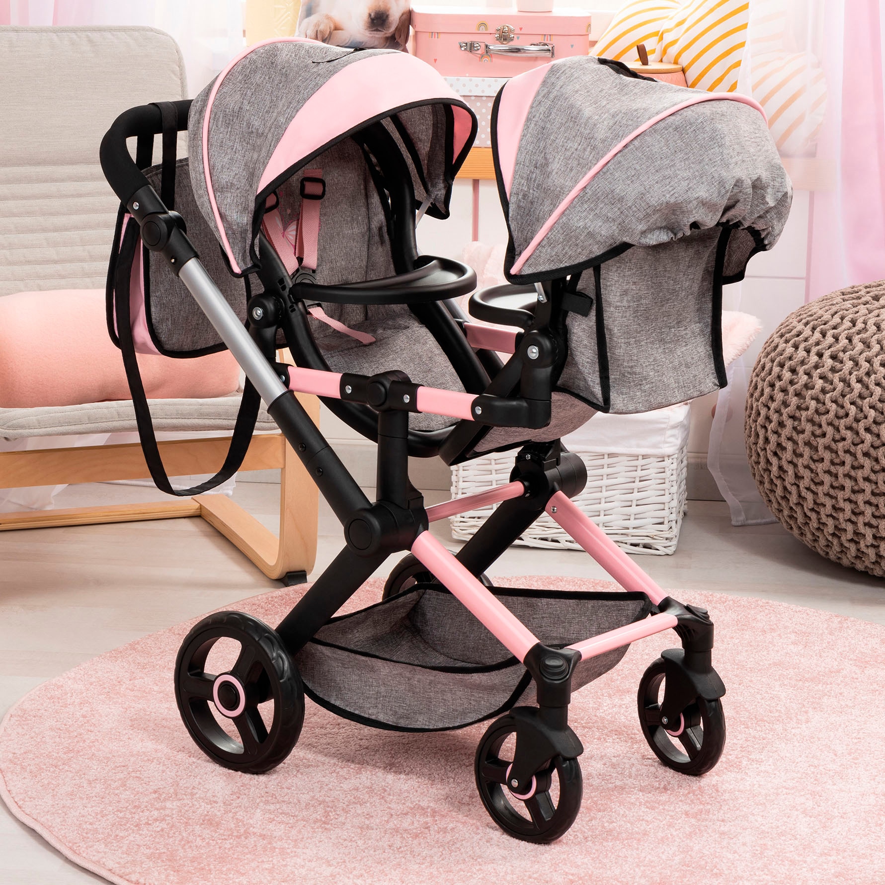Bayer Puppen-Zwillingsbuggy »Xeo Twin« mit Wickeltasche