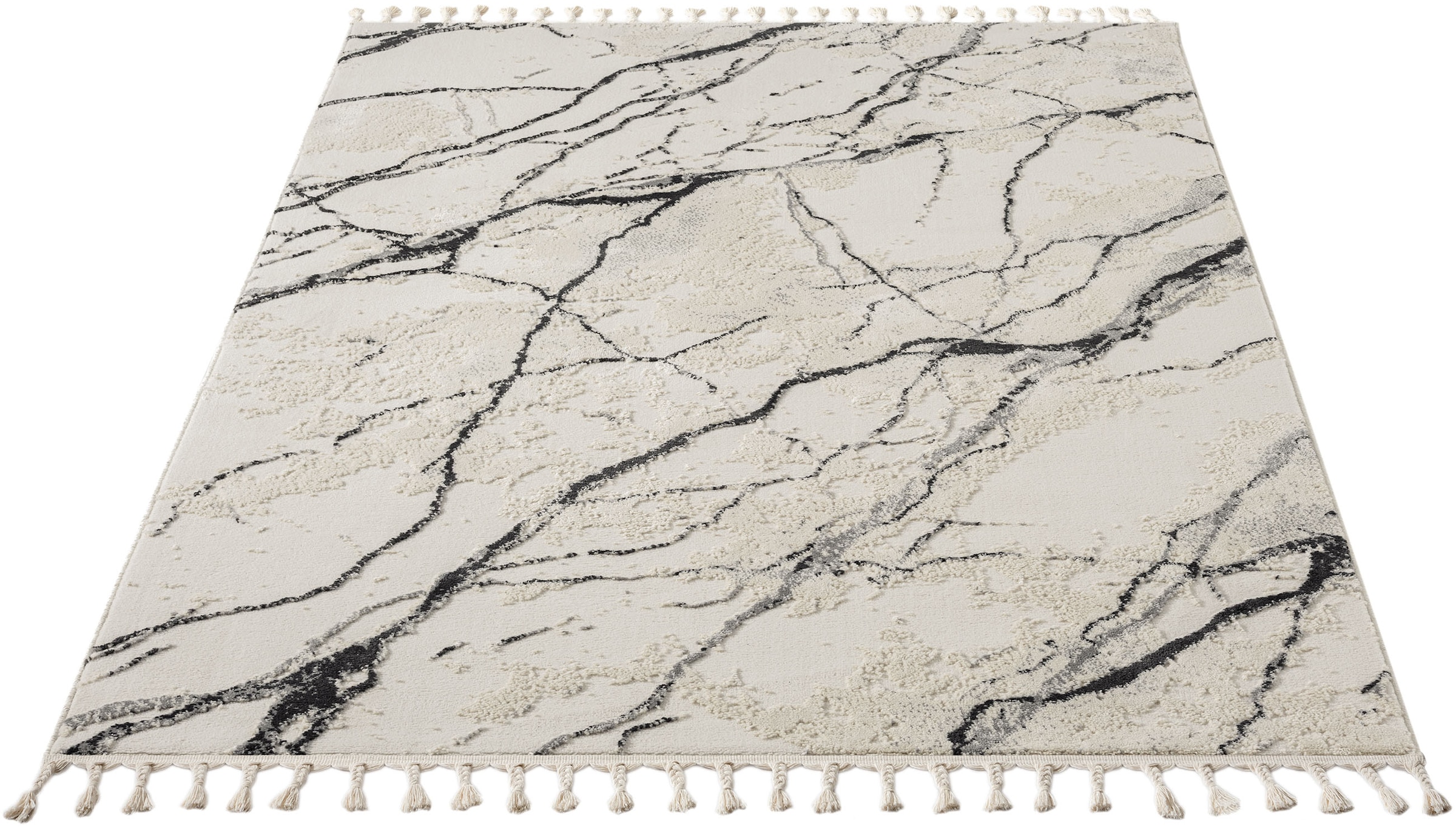 my home Teppich »Zoe,  Hoch-Tief-Struktur« rechteckig 11 mm Höhe mit Fransen, modernes Marmor-Design, Wohnzimmer, Schlafzimmer,