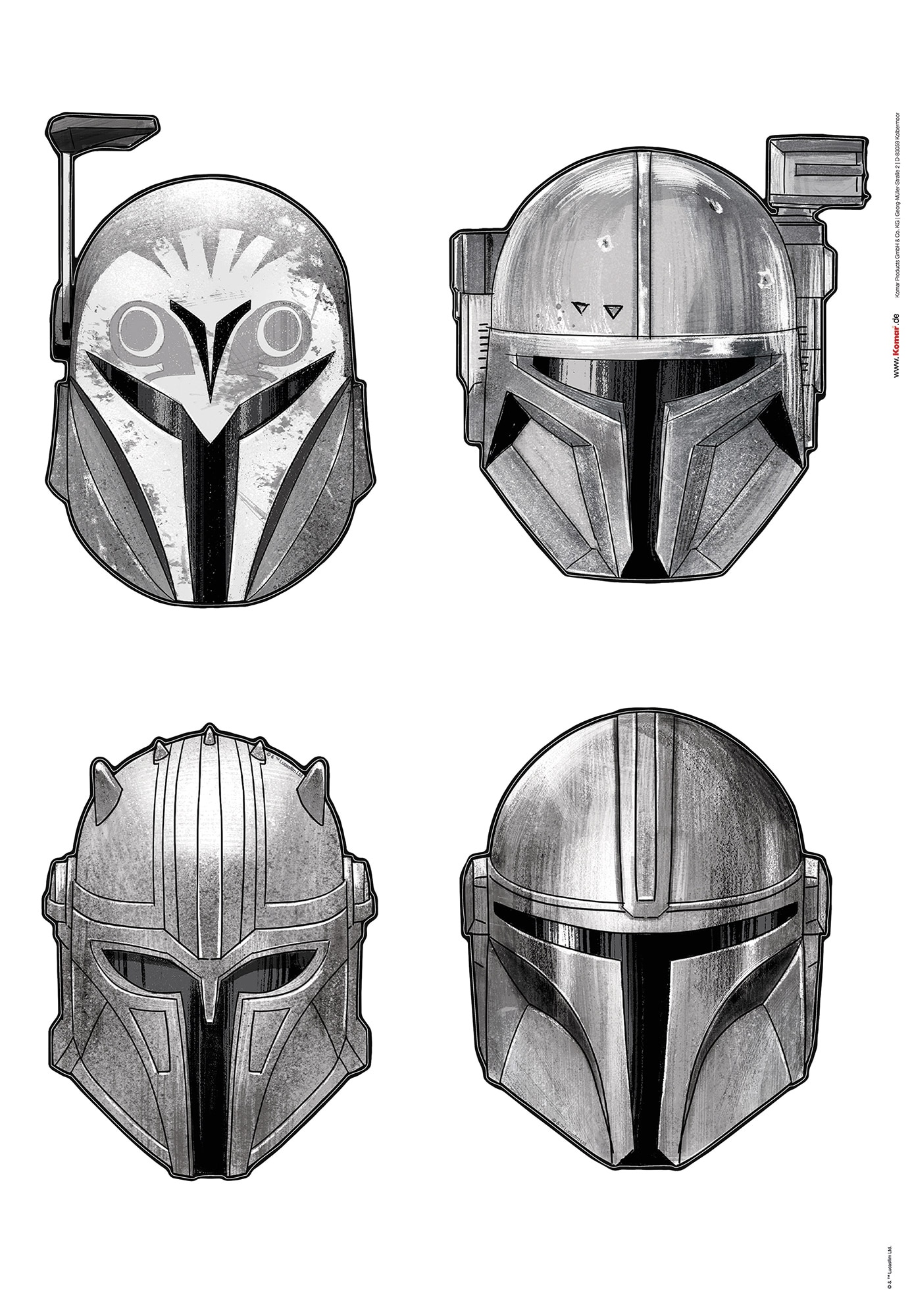 Komar Autocollant mural »Star Wars The Mandalorian Helmets« 50 x 70 cm (Breite x Höhe) - Kinderzimmer, Wandsticker