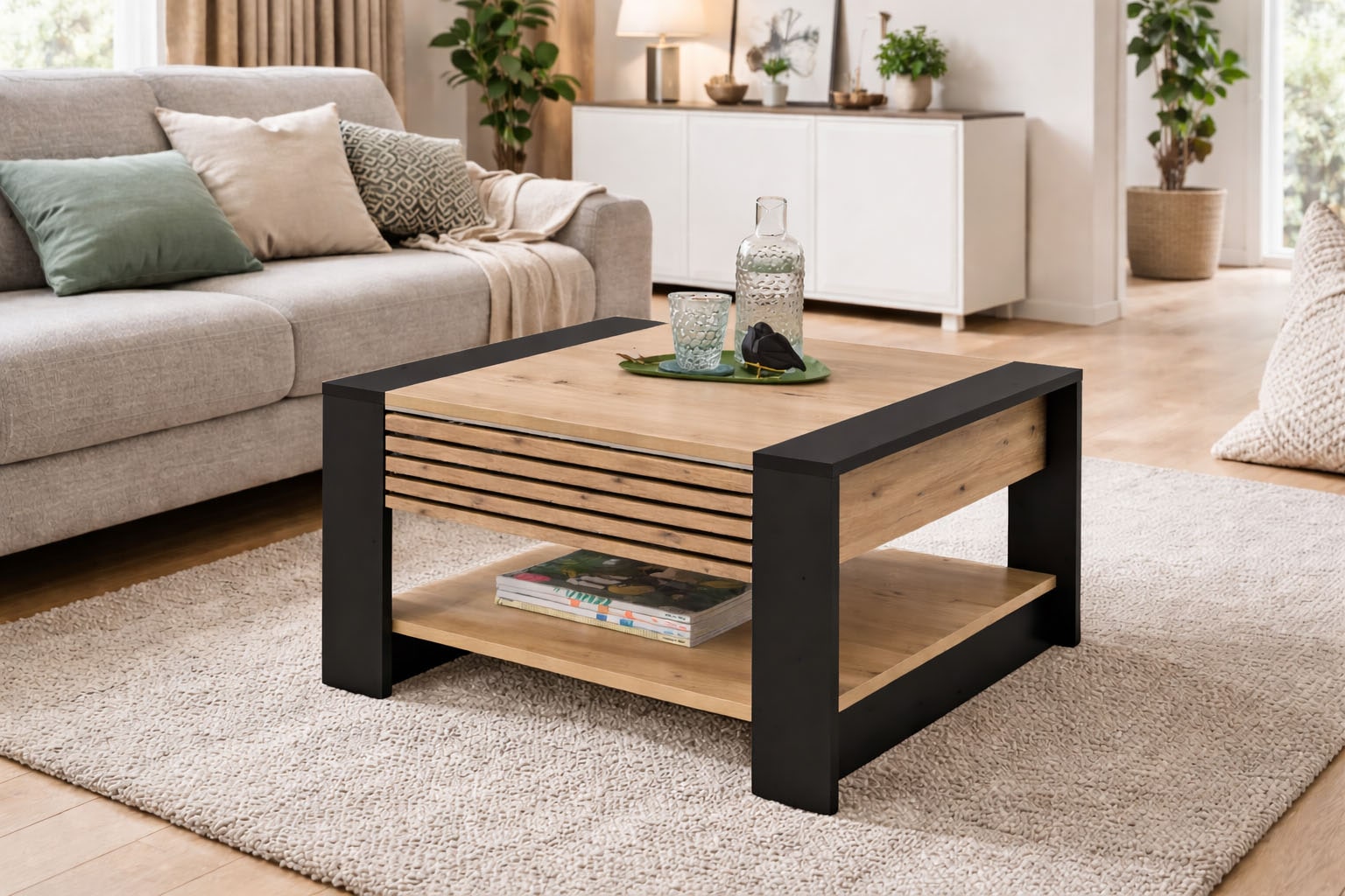 Stolkom Couchtisch »Feli Couchtisch B/H/T 70x42x70 cm« 1 Stk. tlg. MDF, fest verleimten Stäbchen