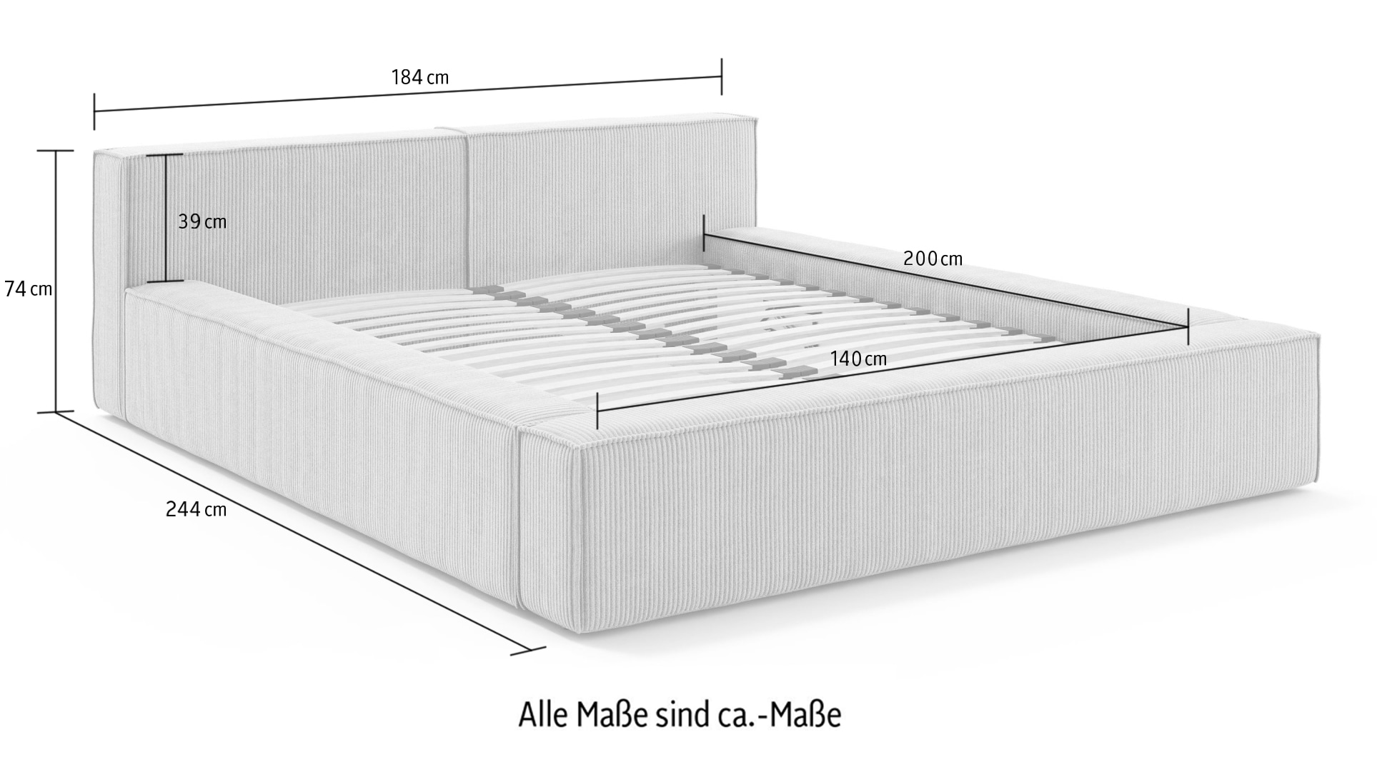 Home affaire Lit rembourré »LAUREDA Bettgestell mit Lattenrost, in 4 Breiten- 140, 160, 180, 200cm« mit Kopfteil und Bettkasten, ohne Matratze