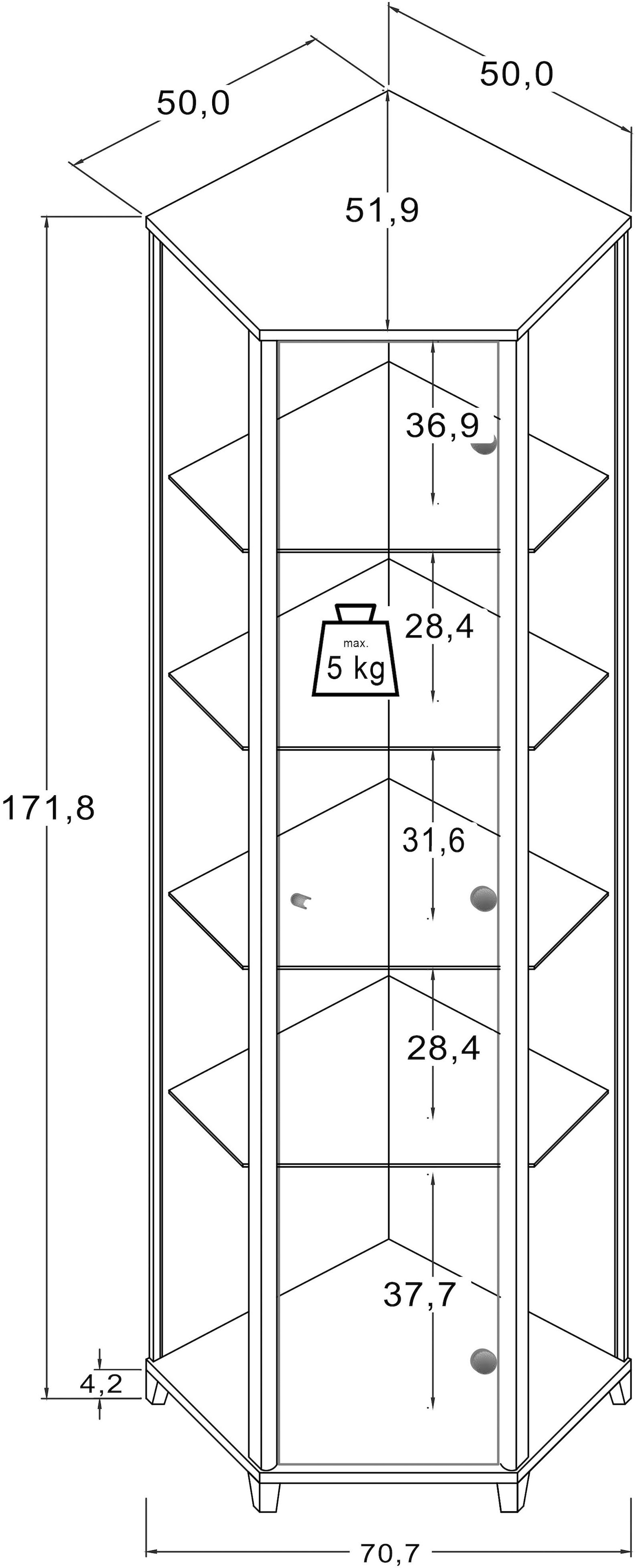 fif möbel Eckvitrine »TRIO Höhe ca. 172 cm, ink. Beleuchtung« Eckvitrine/Glasvitrine 1x Glastür, perfekt für Sammler, Sammlervitrine
