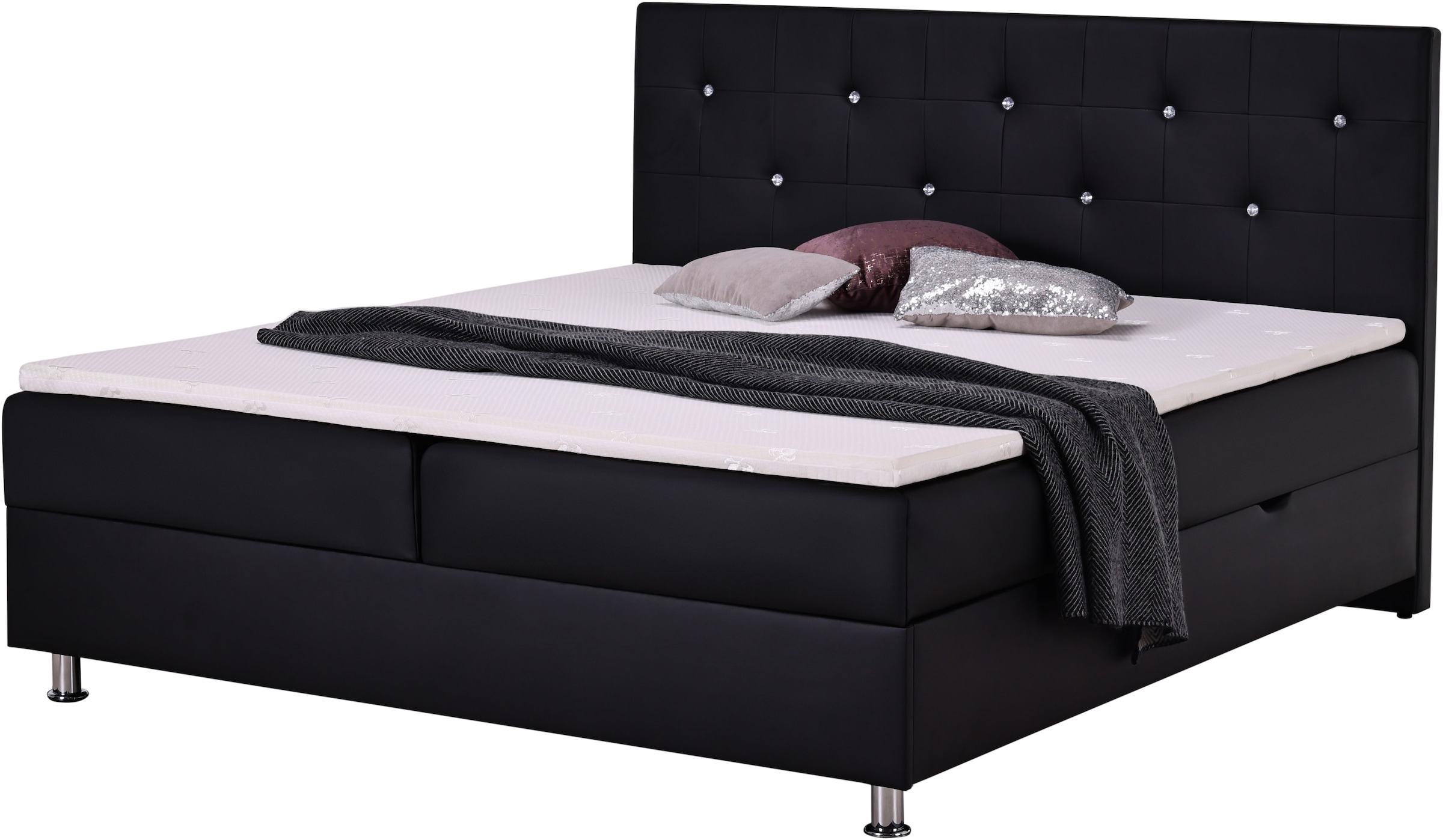 Home affaire Lit de boxe »Big Noux aus schwarzem Kunstleder mit Kristallsteinen im Kopfteil« inkl. Bettkasten, erhältlich in der Grösse 180x200cm