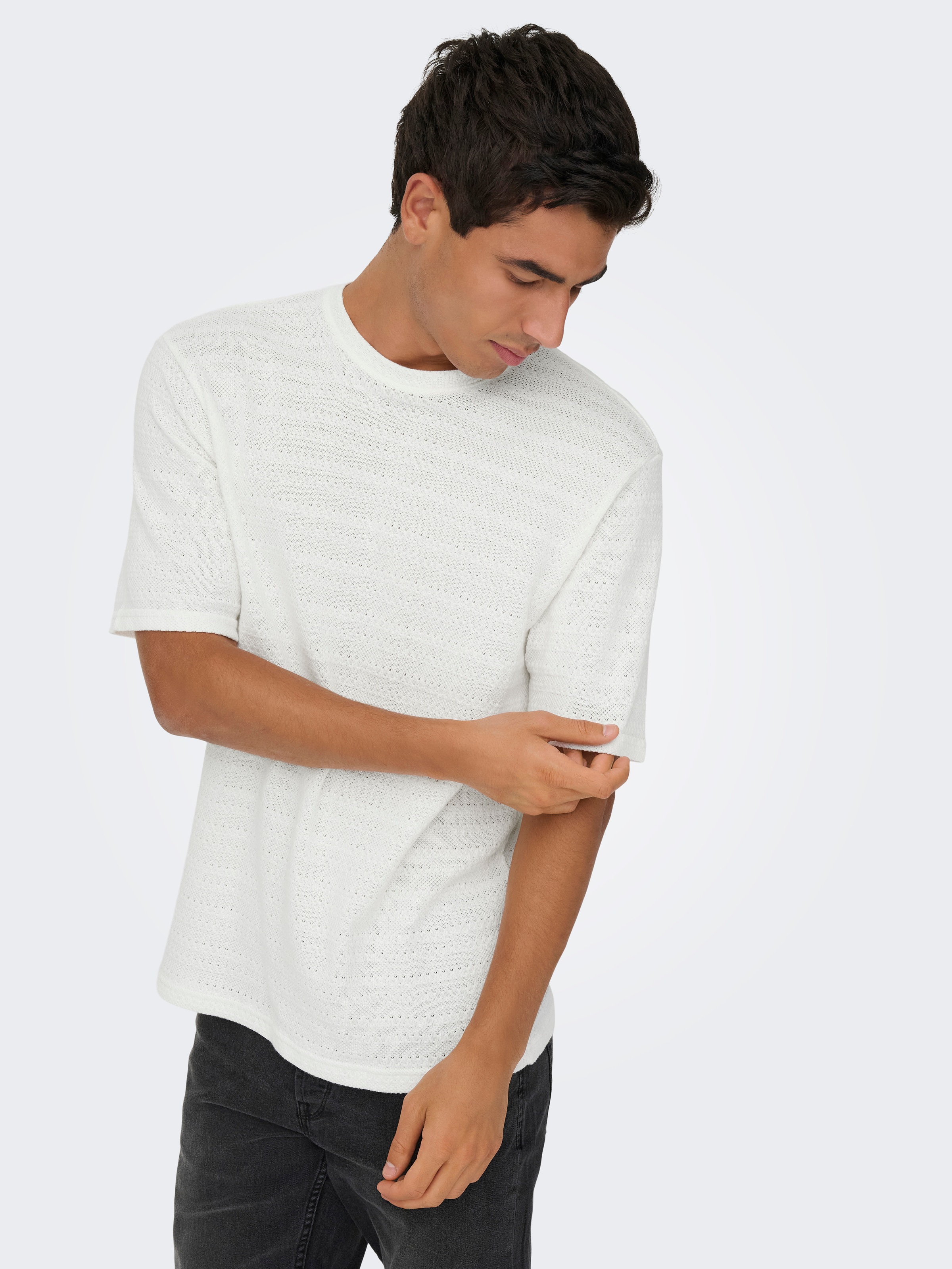 ONLY & SONS Pull à col rond »ONSGIVO REG 12 SS CREW KNIT NOOS« Coton, manches courtes, coupe normale
