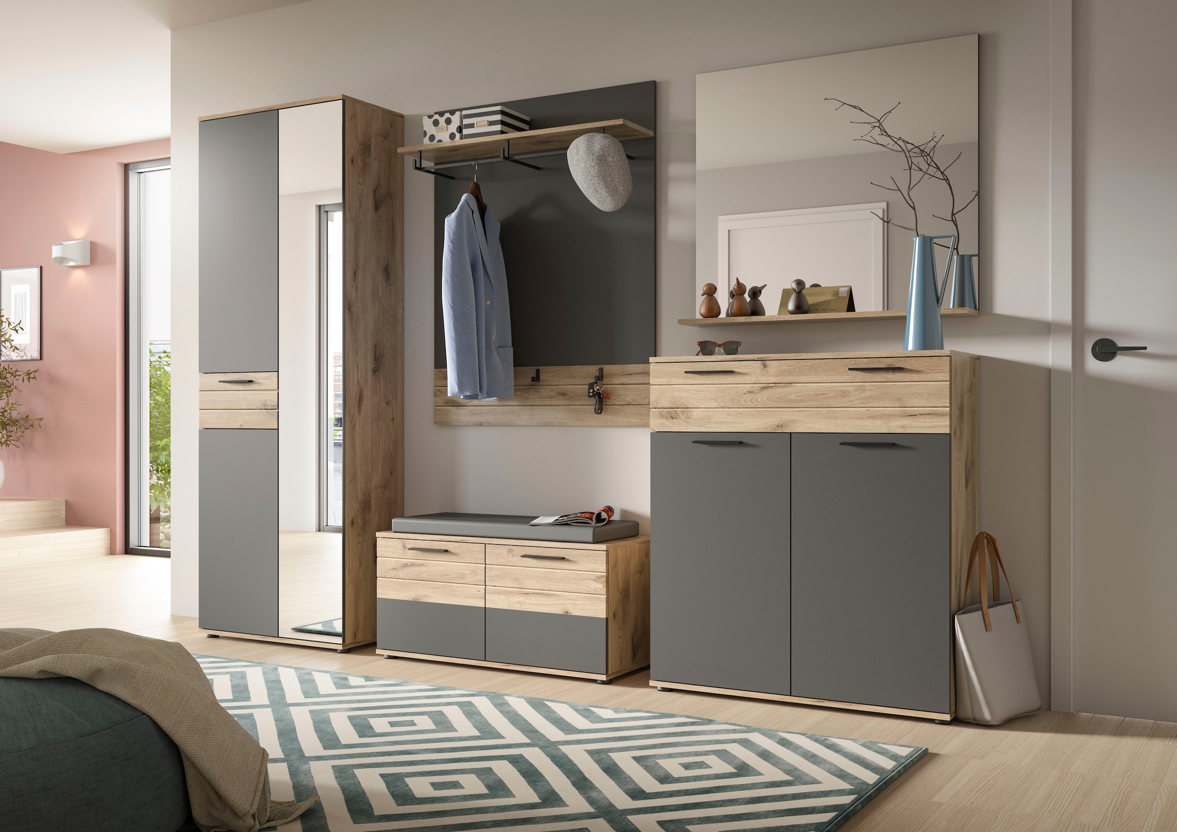 Home affaire Garderobenpaneel »Riga, Höhe 117 cm, mit Hutablage, Kleiderstange, 3 Haken« Wandpaneel, Paneel, Wandhaken, Wandboard