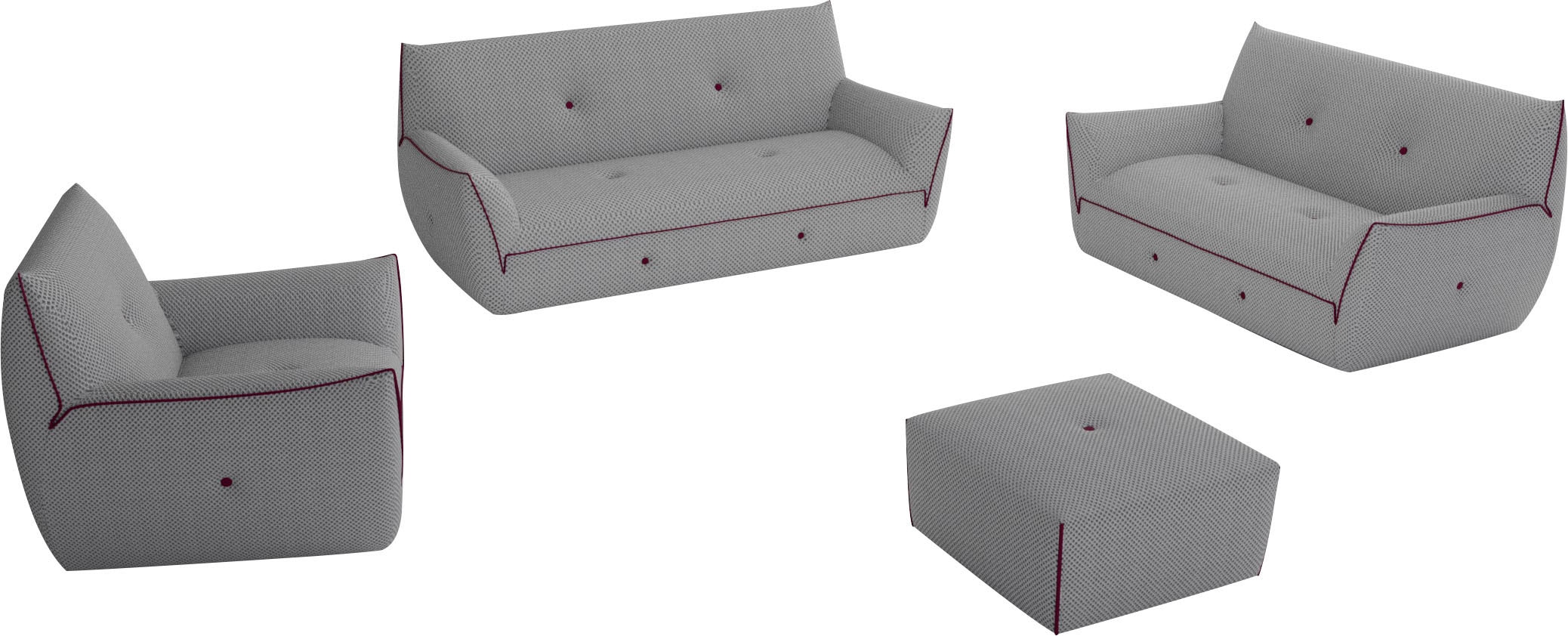 Egoitaliano Polstergarnitur »Yuki, extravagantes Design und höchster Sitzkomfort, tolle Details« Set, bestehend aus einem 2,5- und einem 2-Sitzer, Sessel und Hocker
