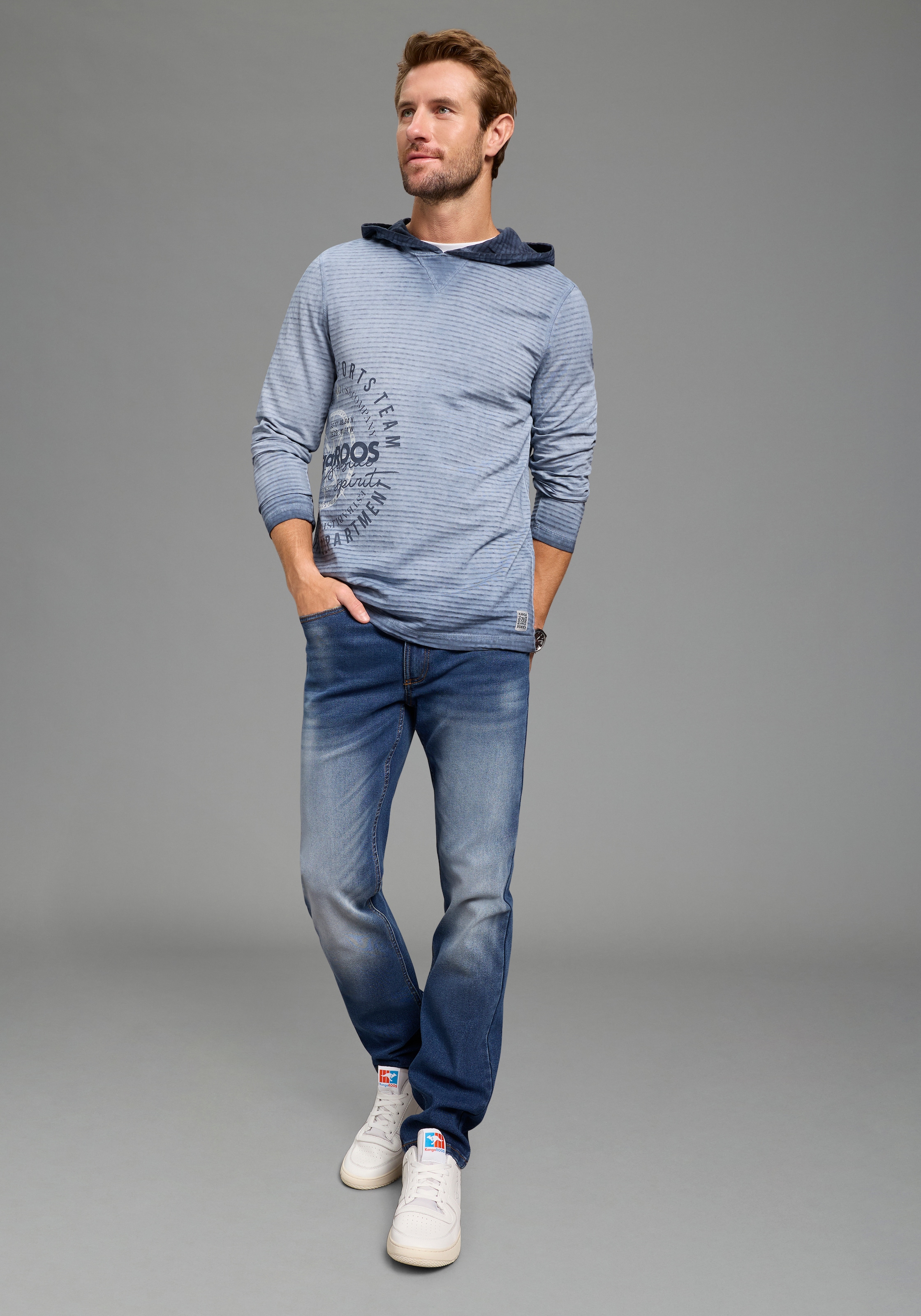 KangaROOS T-shirt à manches longues schmale Passform, Langarm, mit Kapuze, aus Single Jersey