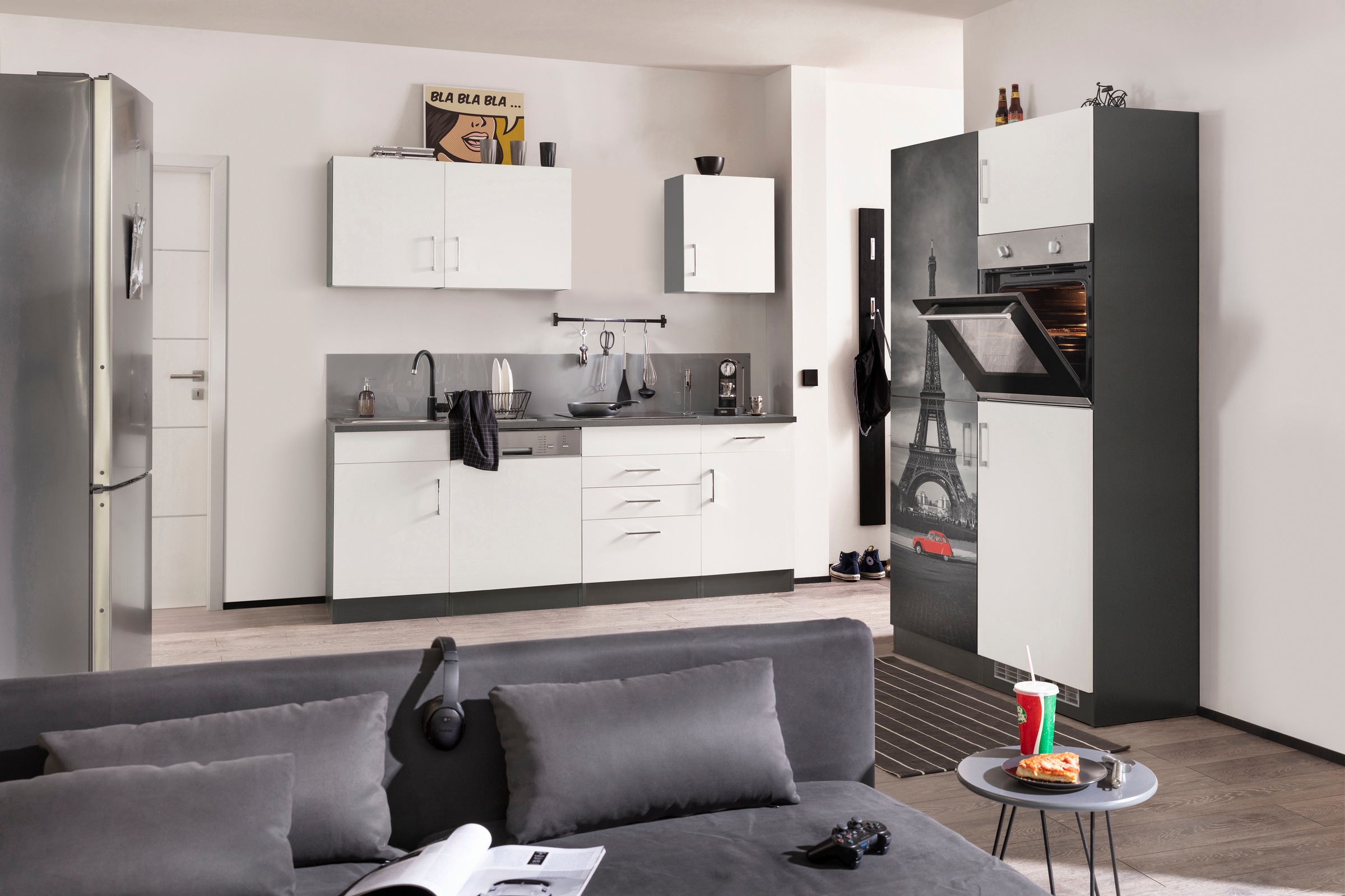 KOCHSTATION Kitchenette »KS-Paris – Küchen mit einzigartigen Fotomotiven auf den Fronten« largeur 340 cm, au choix avec appareils électriques et induction