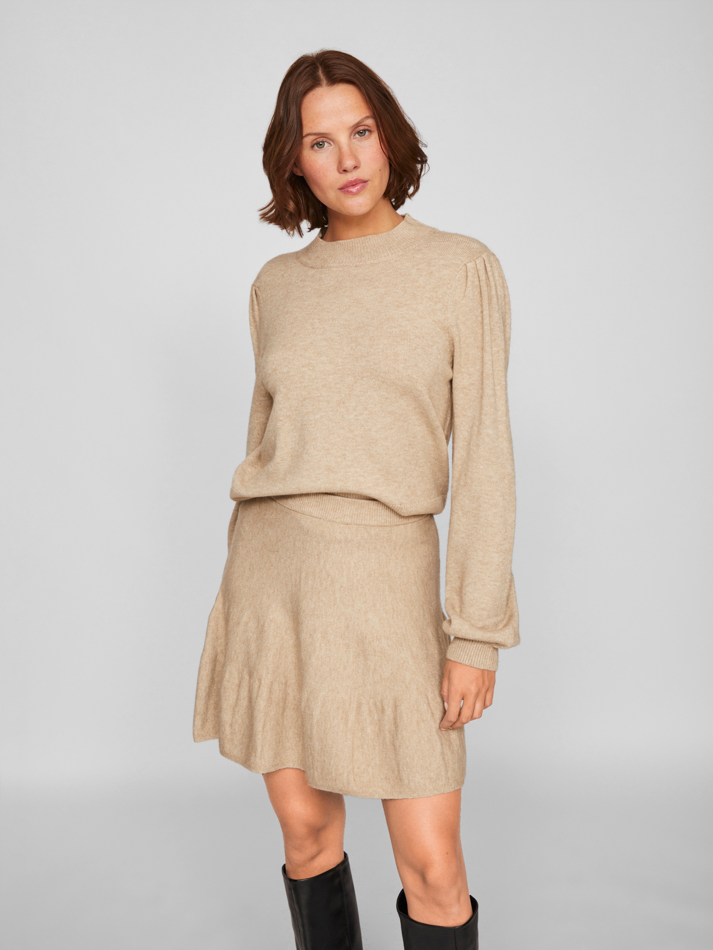 Vila Pull à col rond »VIRIL TURTLE-NK BALLOON L/S TOP - NOOS« mélange de matériaux, coupe régulière