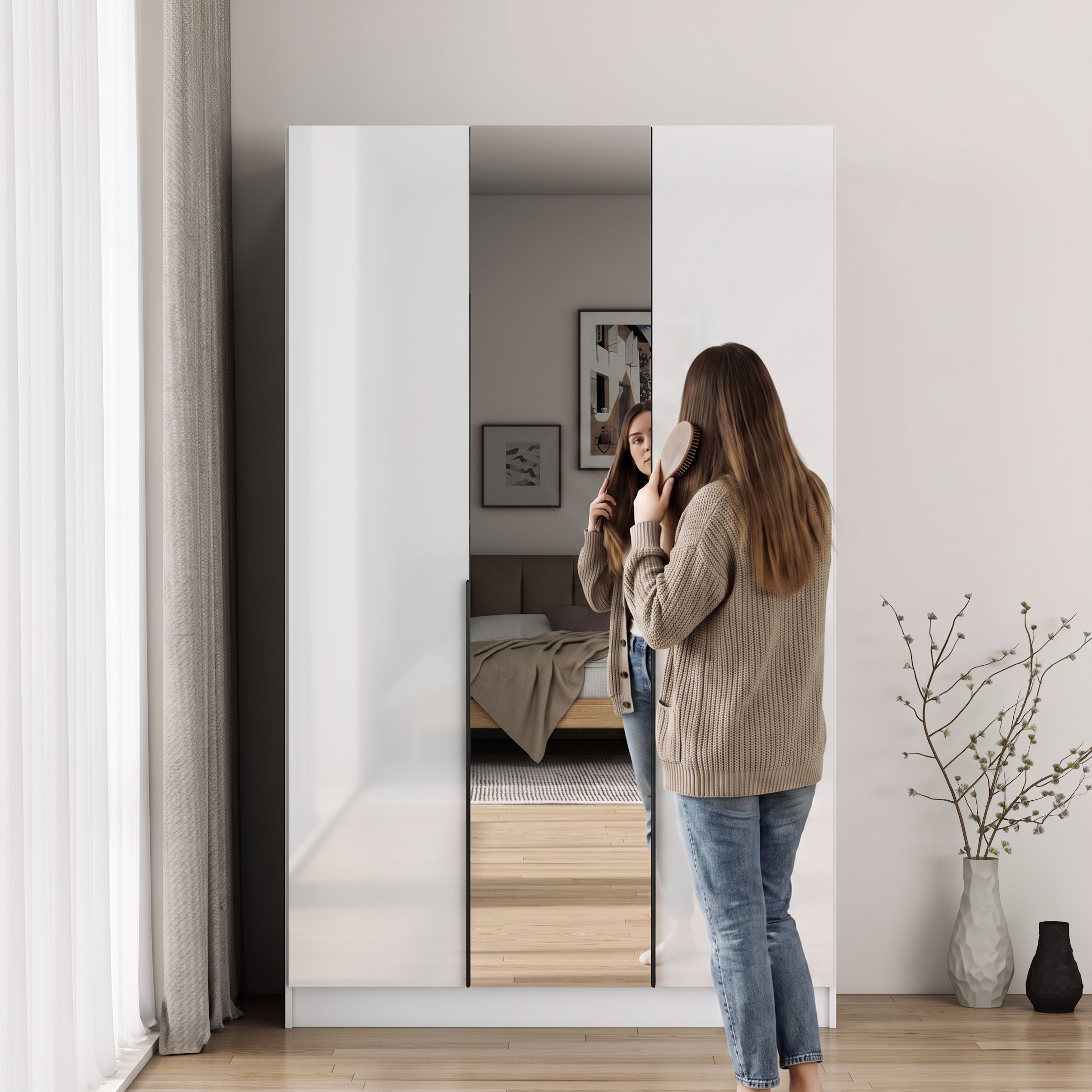 GOODproduct Kleiderschrank »Annor Schlafzimmerschrank Breite 122cm hochglanz Schrank Garderobe« Drehtürenschrank mit perfekter Innenausstattung - elegante Türgriffe