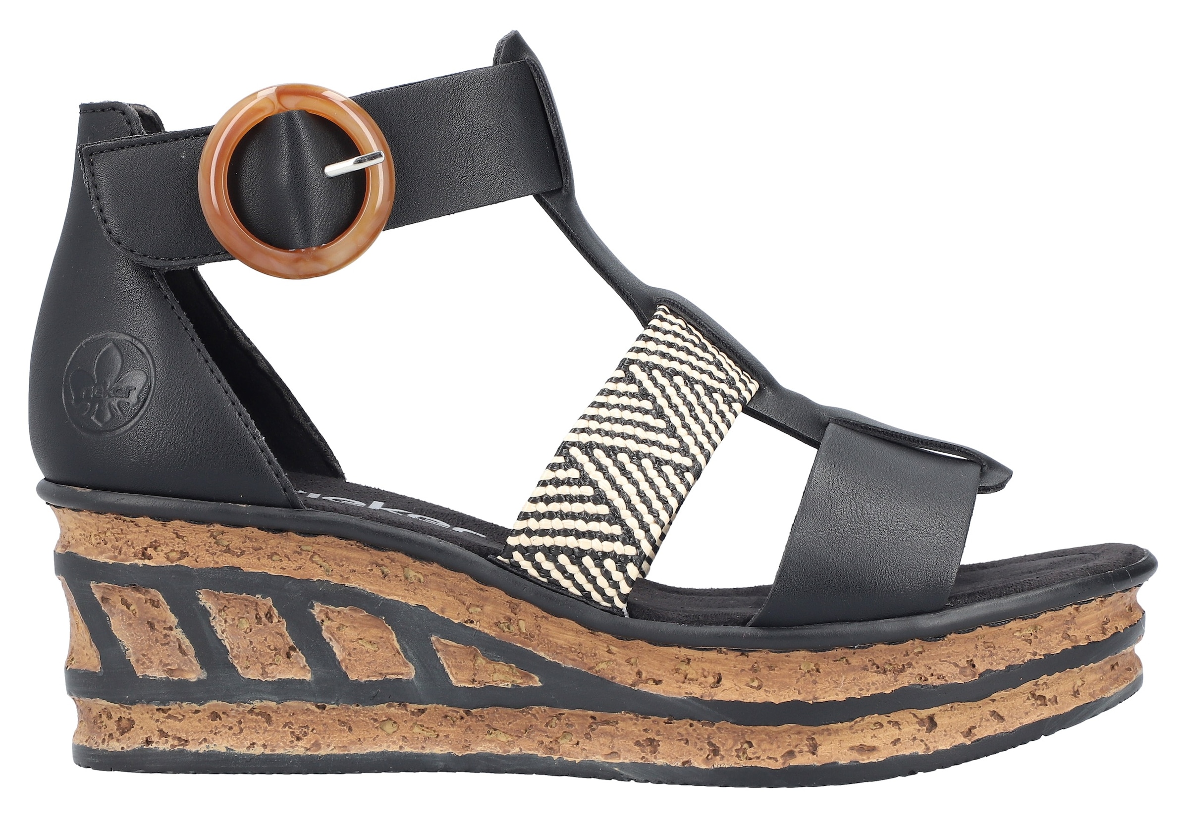 Rieker Keilsandalette  Sommerschuh, Plateausandalette, Sandale mit modischem 6 cm Keilabsatz