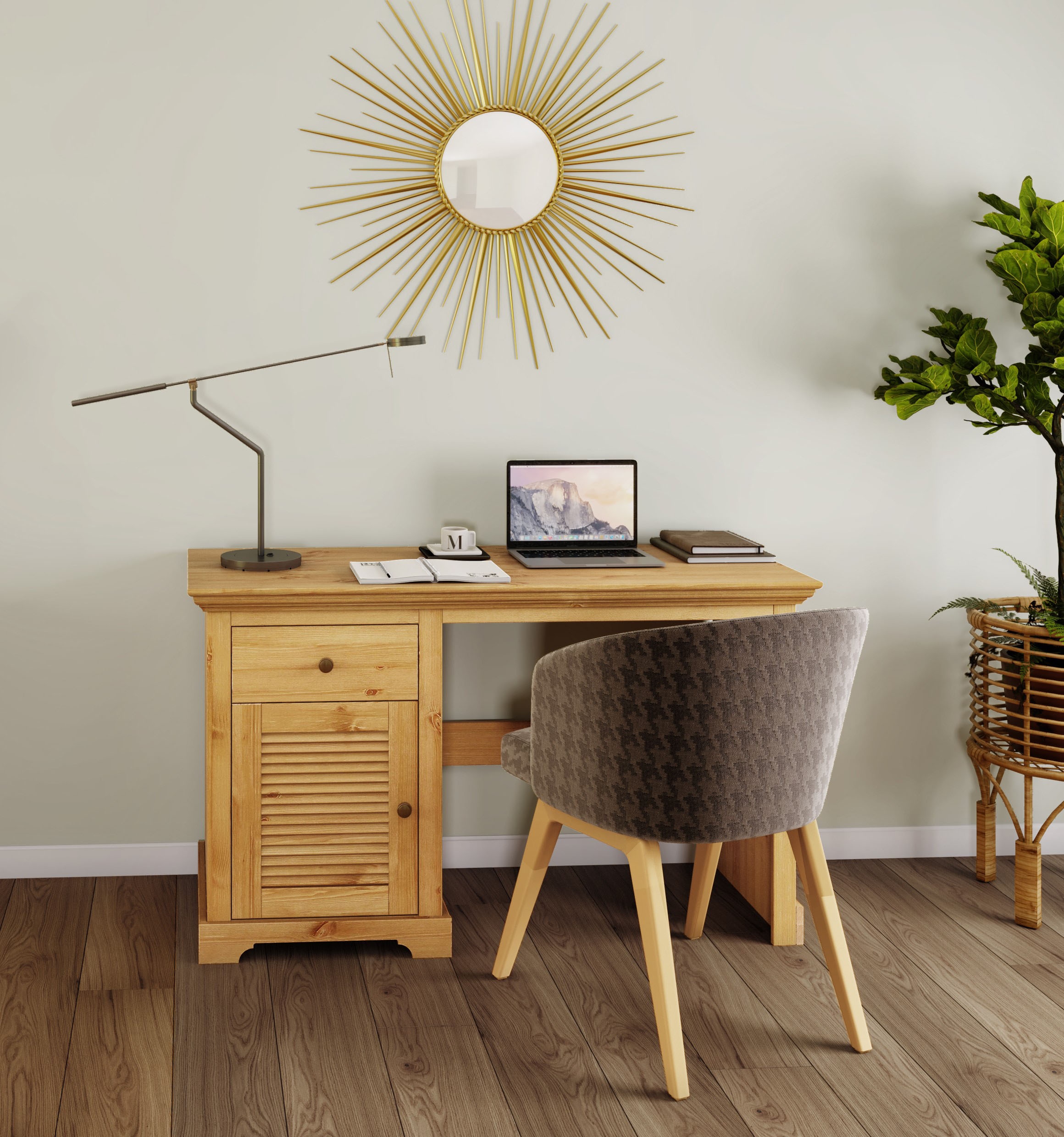 GOODproduct Bureau »Ayanna« Massivholz, mit Schublade und Tür, Lamellenfront, Breite 130 cm