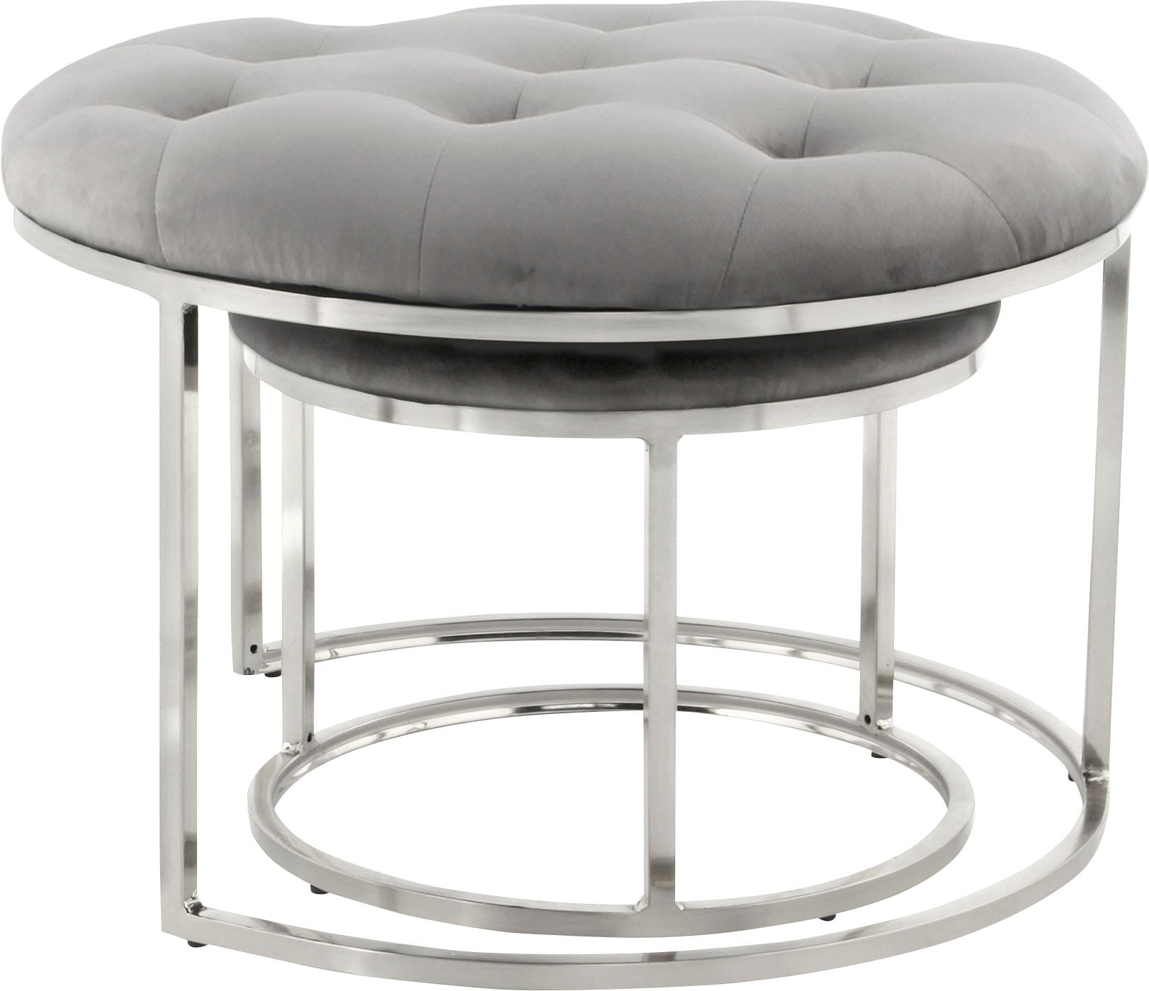 Kayoom Polstergarnitur »Hocker Becky 825 2er-Set, runde Form, angesagter Retro-Stil« Set, Hocker 1: B 60 cm/H 41 cm/T 60 cm
Hocker 2: B 40 cm/H 32 cm/T 40 cm, 2 Stk. tlg. vielseitig verwendbar, modern, pflegeleicht, runde Form