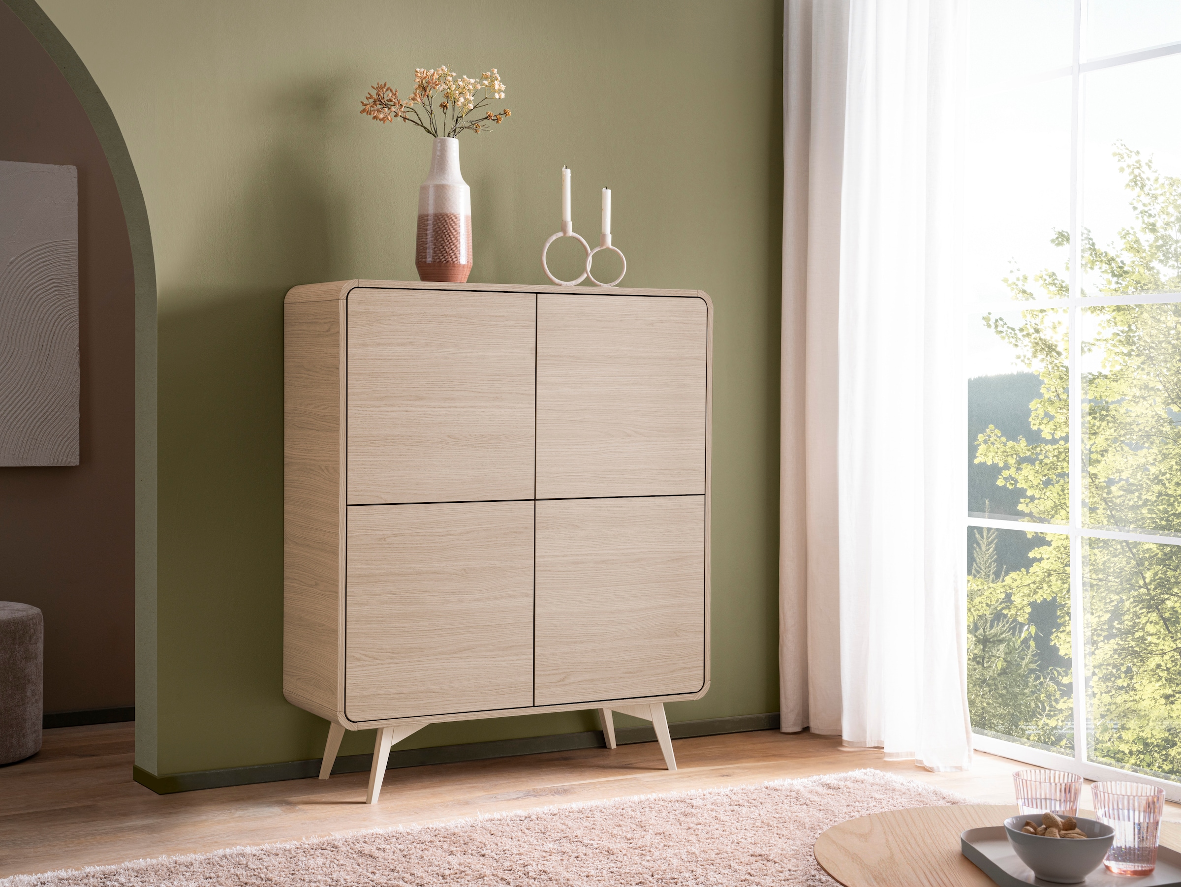 Home affaire Buffet haut »Torsby, moderner Schrank, Stauraumelement in Eiche Natur, 108 cm breit« abgerundete Ecken, ausreichend Stauraum, vielseitig einsetzbar