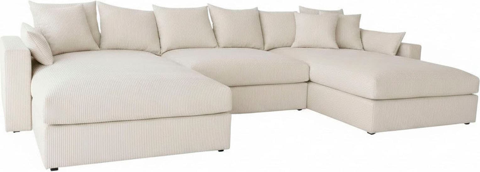 GOODproduct Paysage de salon »Cosy Lounge U-Form, Breite 385 cm« méga canapé recouvert de velours côtelé, avec suspension à ressorts et 5 coussins décoratifs