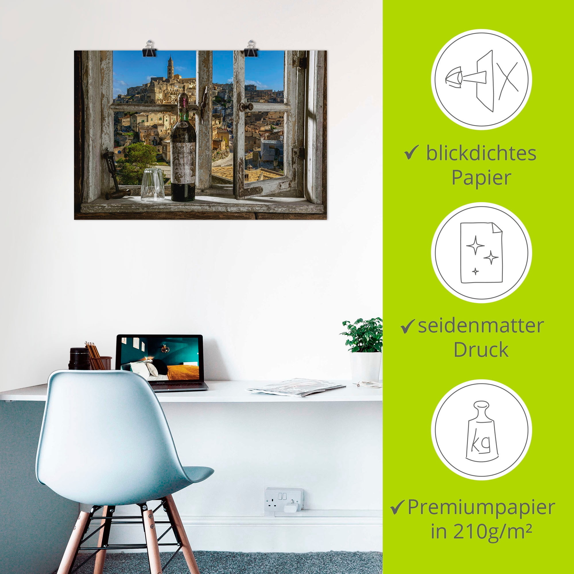 Artland Wandbild »Blick aus dem Fenster Matera, Italien« Fenster & Türen 1 Stk. tlg. als Alubild, Leinwandbild, Poster in verschied. Grössen