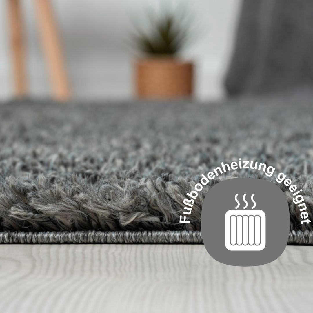 Myflair Möbel & Accessoires Hochflor-Bettumrandung »My Shaggy« Höhe 37 mm 3 Stk. tlg. Shaggy, Uni-Farben, leicht glänzend, extra flauschig, Läufer-Set