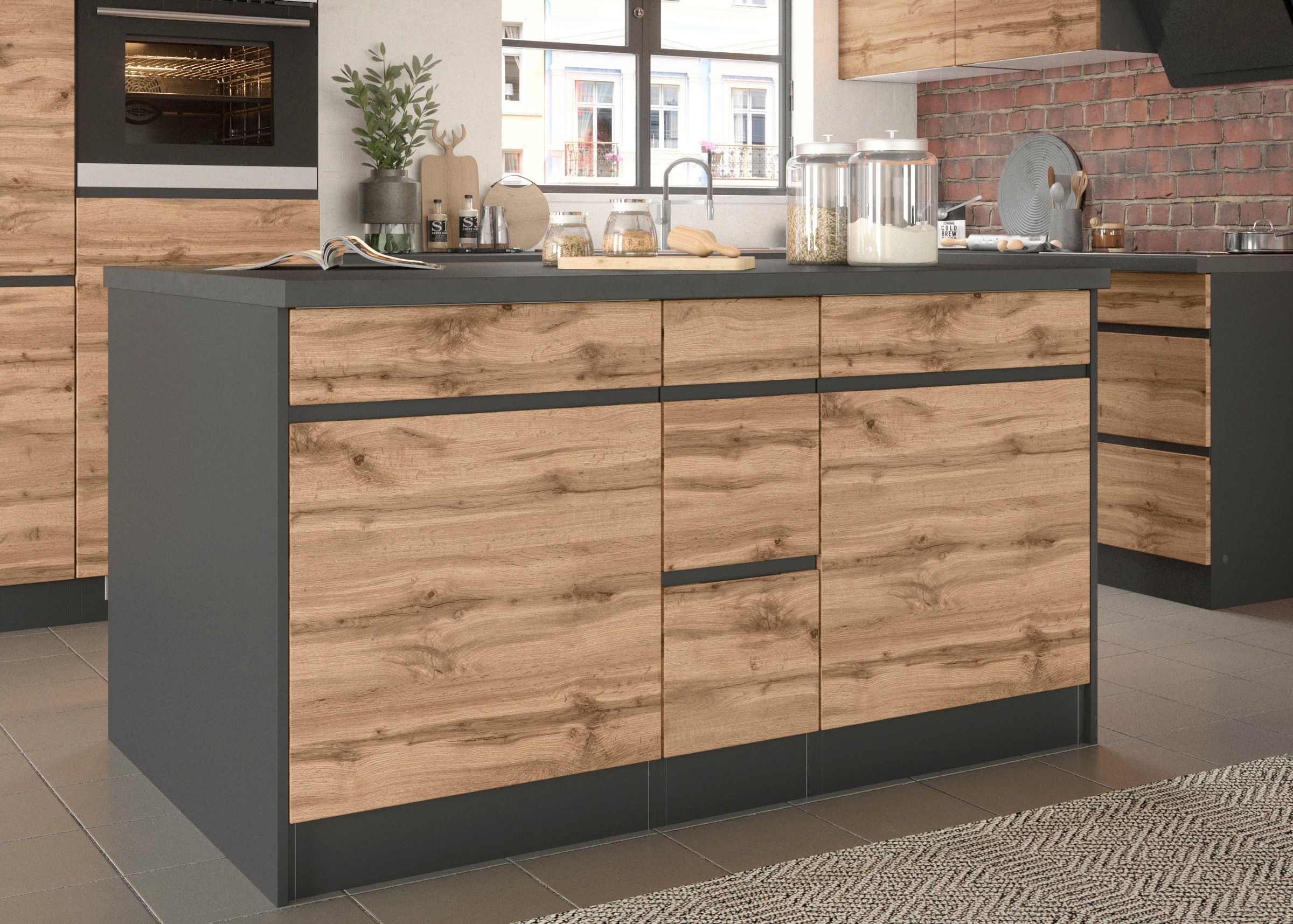 KOCHSTATION Îlot de cuisine »KS-Riesa« largeur 153 cm, profondeur 100 cm, façades MDF