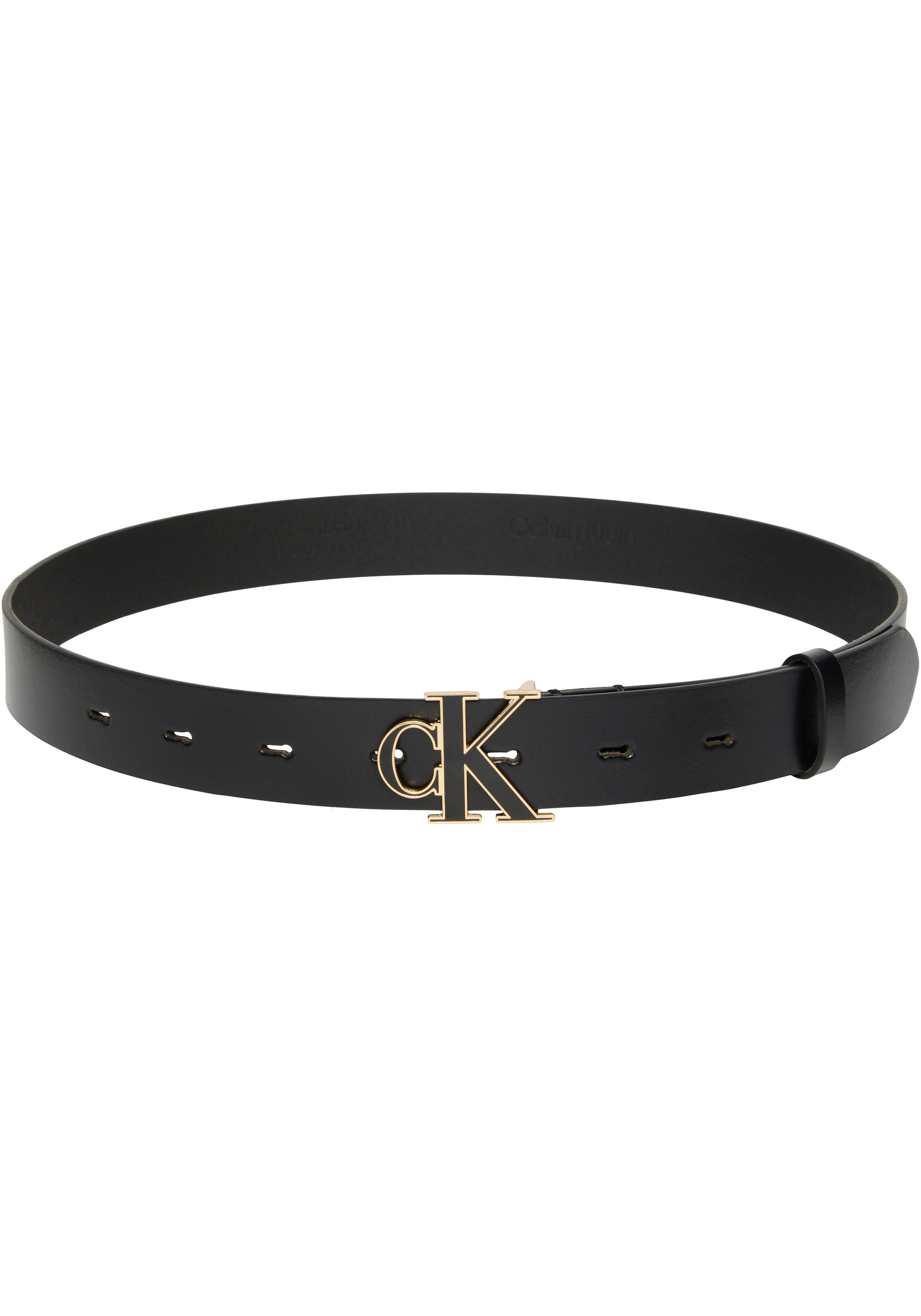Calvin Klein Ceinture en cuir »ROUND CK BUCKLE 30MM BELT INLAY« taille réglable avec boucle métallique