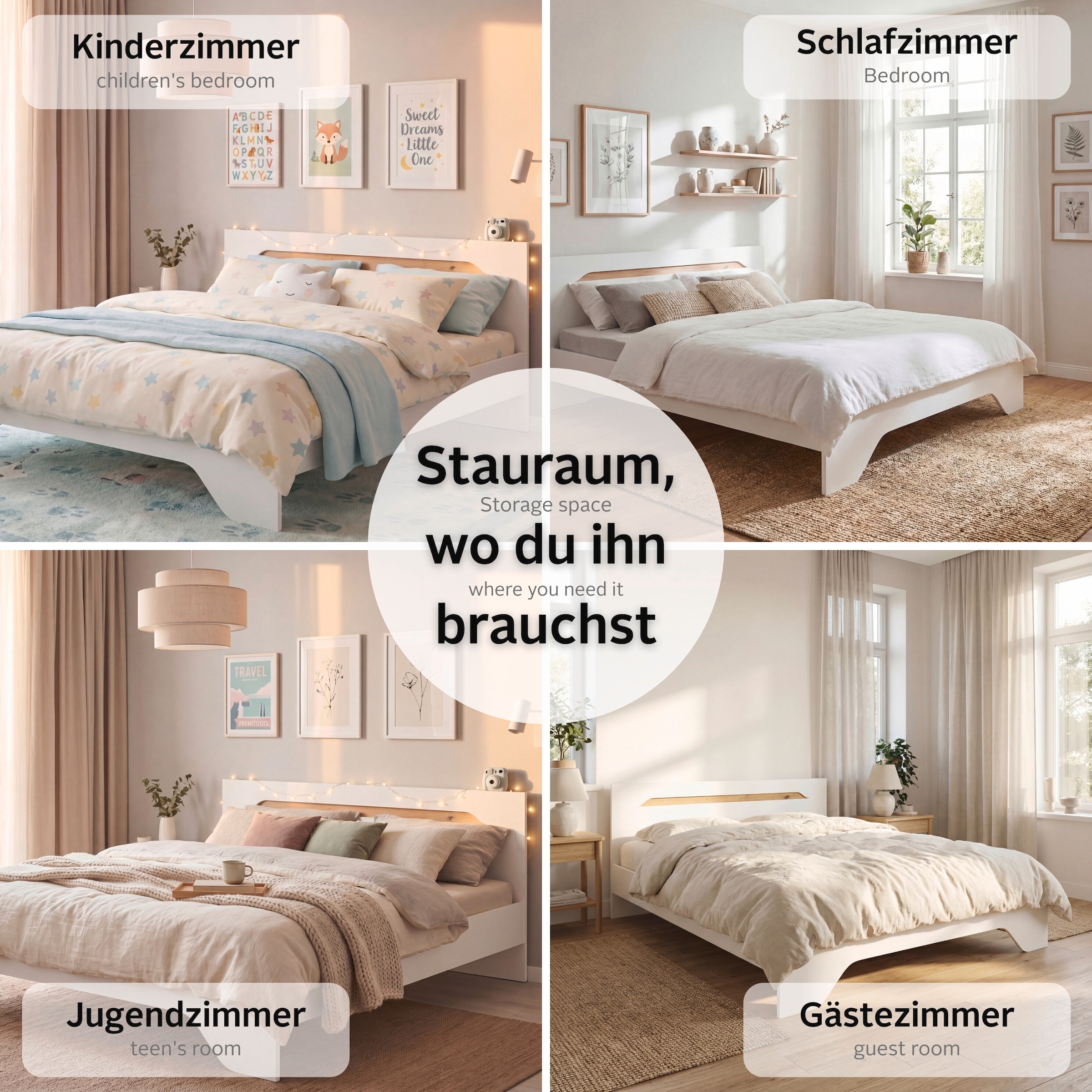 GOODproduct Lit »Doppelbett Holzbett Futonbett AGORDO« Surface de couchage : 180x200 cm,  avec élégante tête de lit en chêne Artisan MADE IN GERMANY