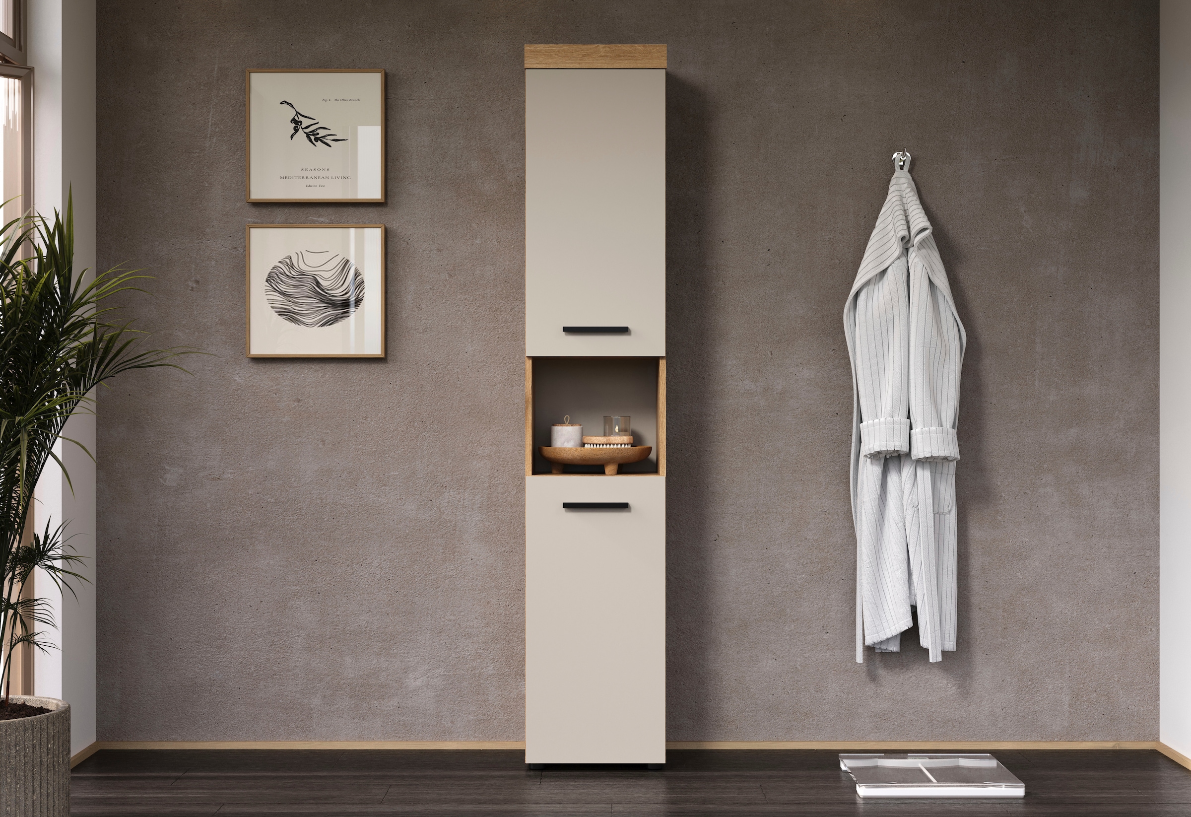welltime Armoire haute »Isera« 1 cuis tlg. Badschrank mit 2 Türen und 1 offenem Fach  – (B/T/H) 36 /31/184 cm