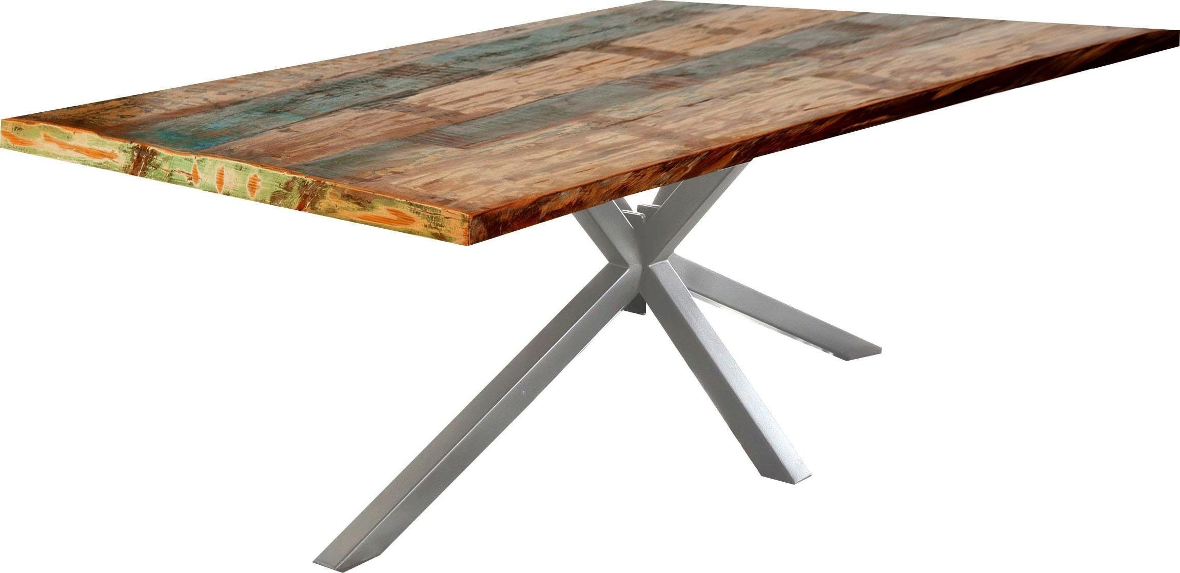 SIT Table de salle à manger »Riga Altholz Massivholz mit Stern-Gestell & Unikat-Charakter« bois ancien massif avec structure caractéristique en étoile
