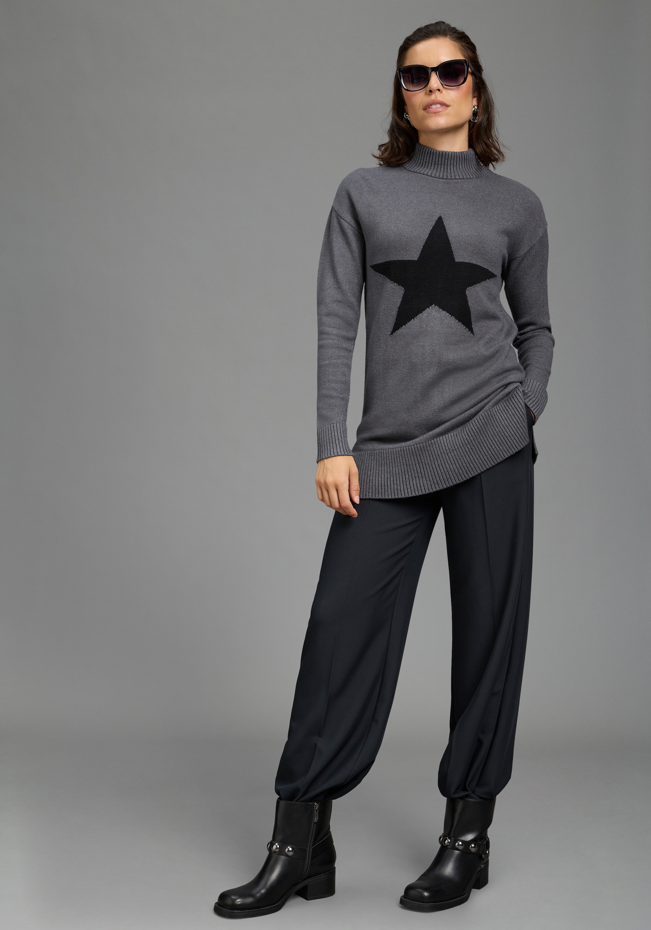 Laura Scott Pull en tricot »mit Stehkragen und Reissverschluss, lässig geschnitten« avec motif étoile