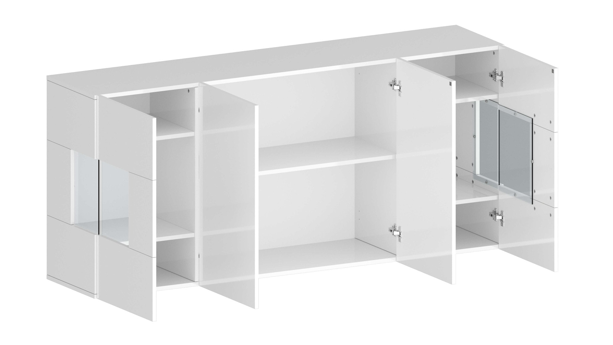 GOODproduct Sideboard »Egypt, Kommode, Schrank, Kredenz, Vitrine grifflos« 4 Türen davon 2 mit Glaseinsatz, kompl. Hochglanz lackiert, Breite 180