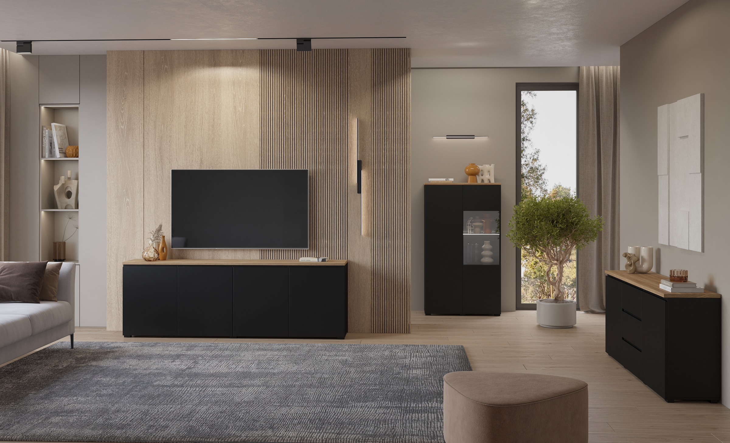 GOODproduct Vitrines »Modo, Breite 80 cm, moderner griffloser Vitrineschrank« Vitrine mit viel Stauraum, Einlegeböden verstellbar, Glastür